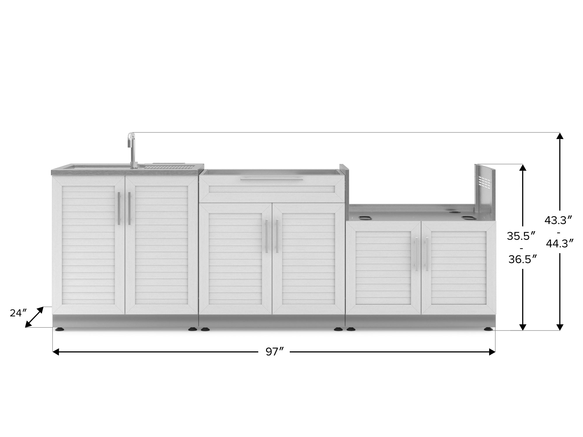 Outdoor Kitchen Stainless Steel Louvered Doors 3 Piece Cabinet Set with Sink, Bar and Grill Cabinet