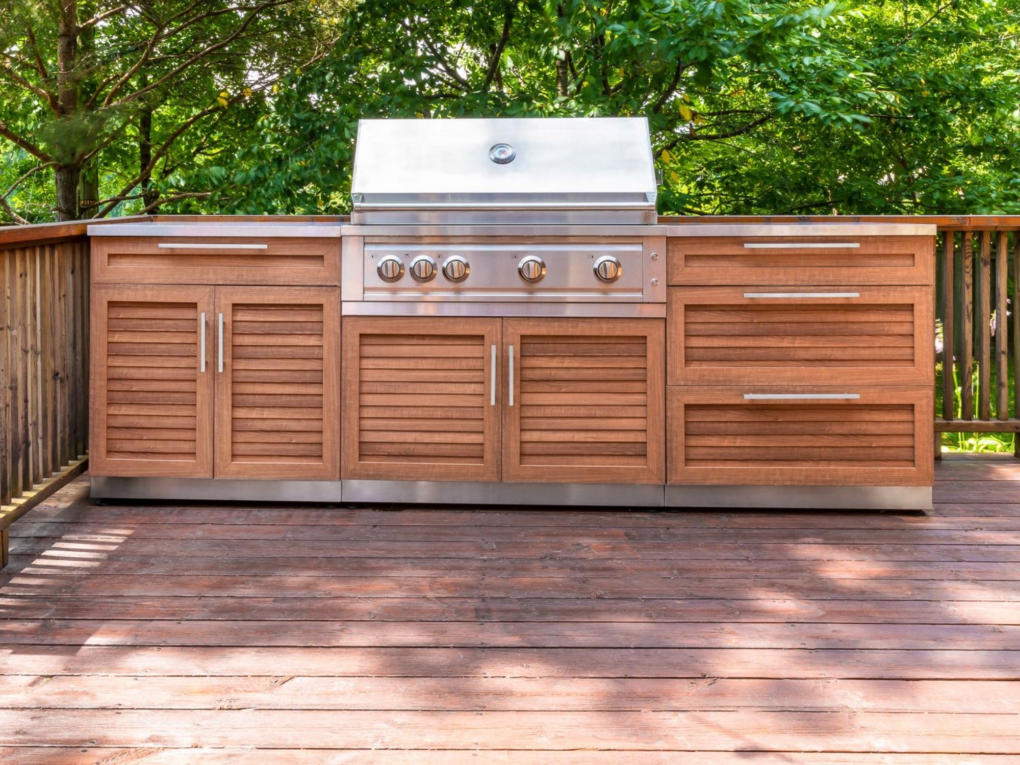 Outdoor Kitchen Stainless Steel Louvered Doors 3 Piece Cabinet Set with Sink, Bar and Grill Cabinet