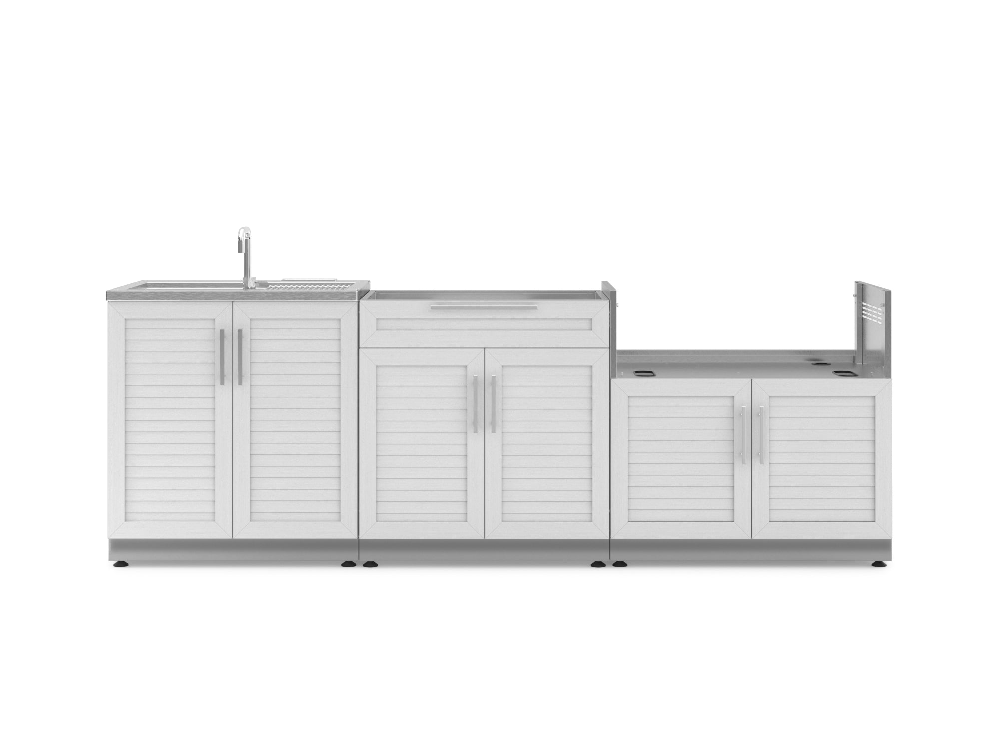 Outdoor Kitchen Stainless Steel Louvered Doors 3 Piece Cabinet Set with Sink, Bar and Grill Cabinet
