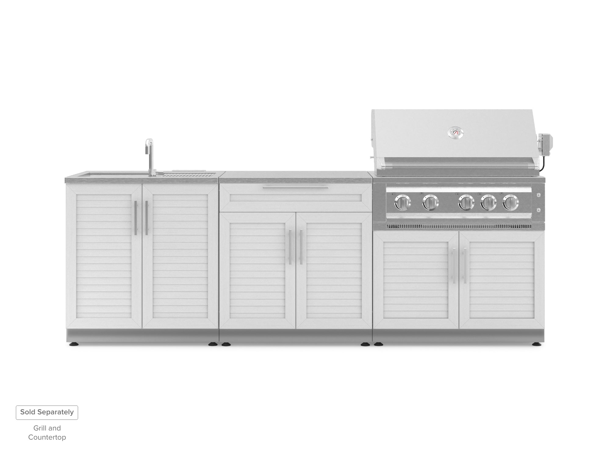 Outdoor Kitchen Stainless Steel Louvered Doors 3 Piece Cabinet Set with Sink, Bar and Grill Cabinet
