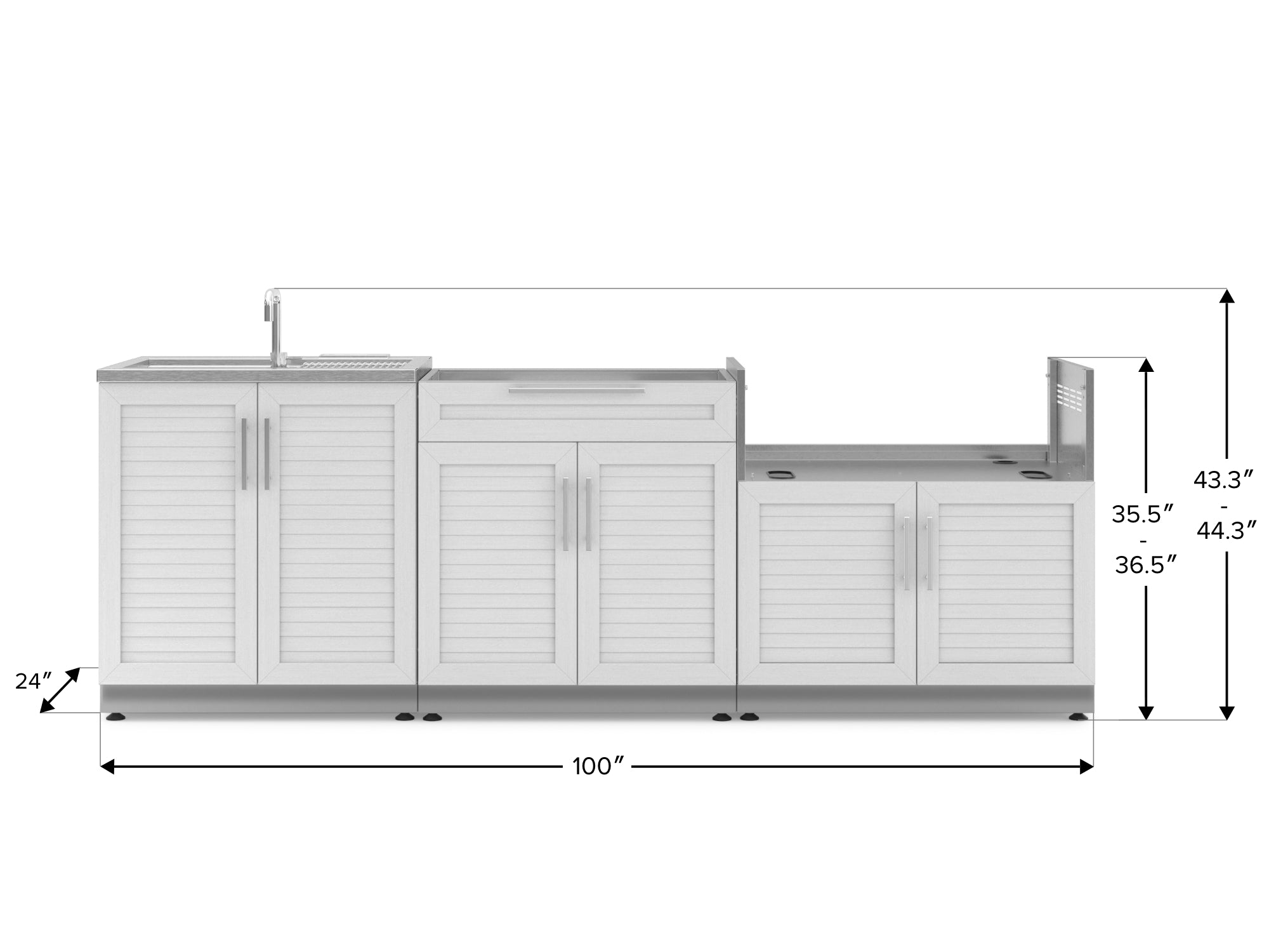 Outdoor Kitchen Stainless Steel Louvered Doors 3 Piece Cabinet Set with Sink, Bar and Grill Cabinet