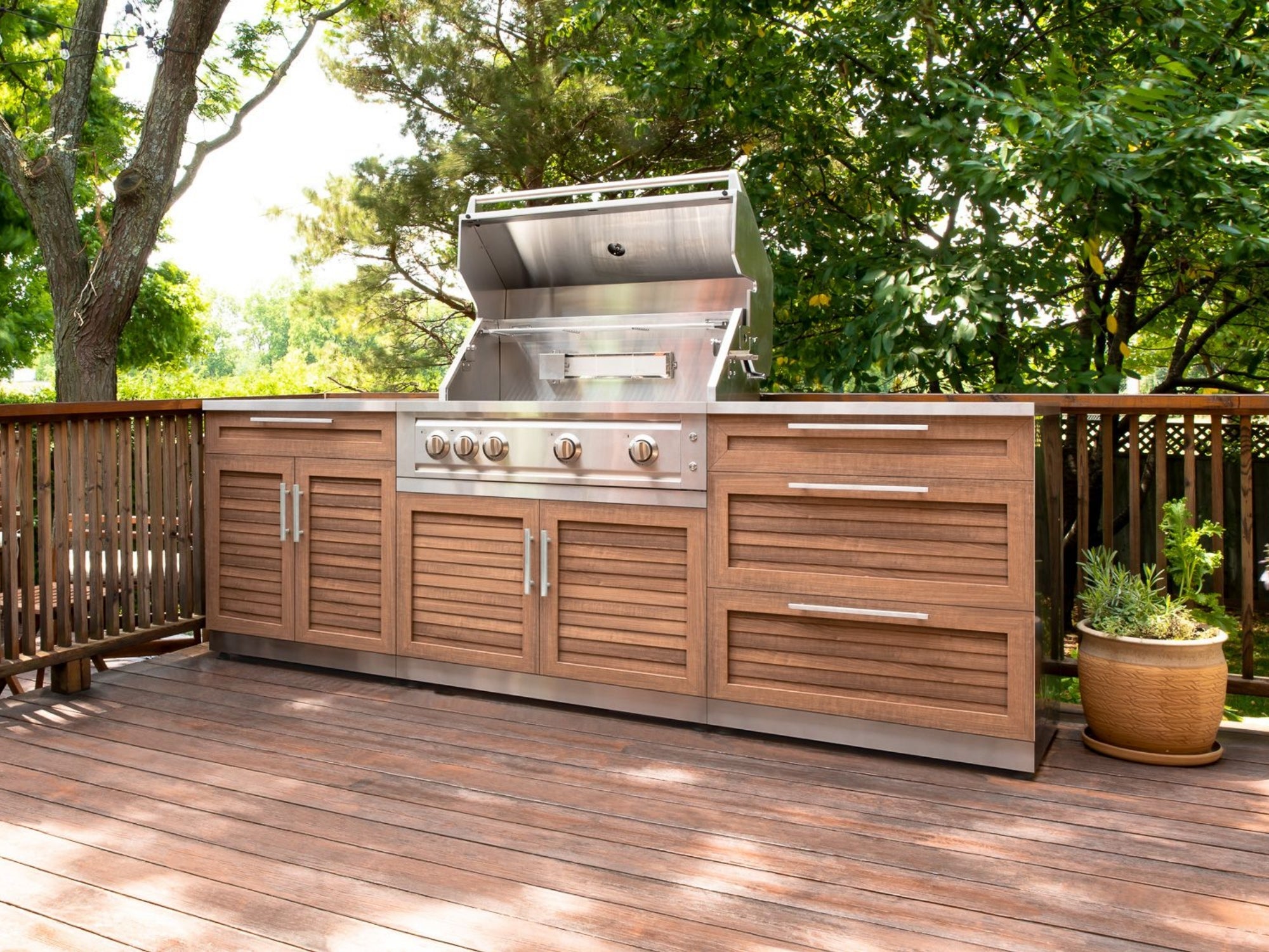 Outdoor Kitchen Stainless Steel Louvered Doors 3 Piece Cabinet Set with Sink, Bar and Grill Cabinet