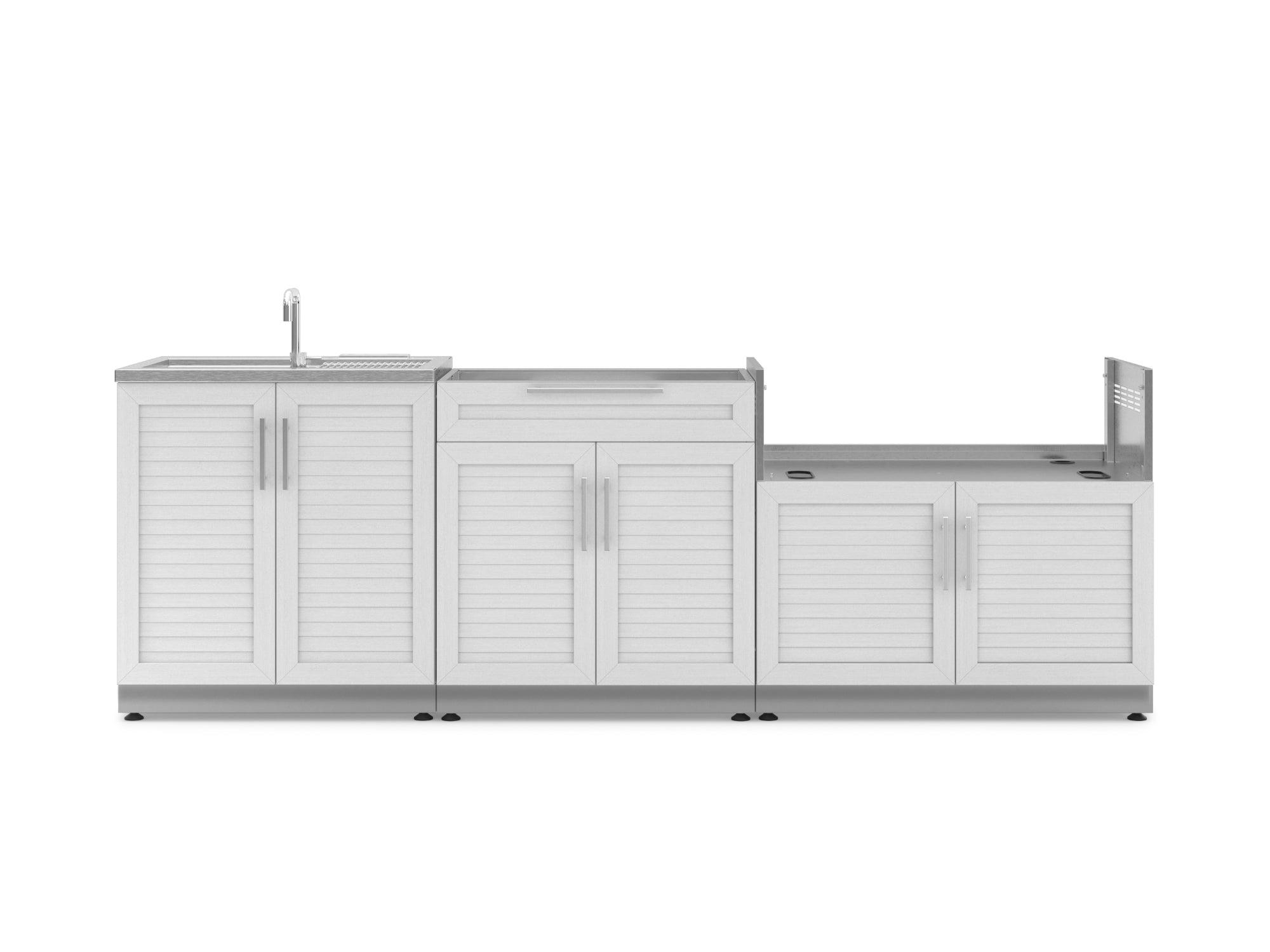 Outdoor Kitchen Stainless Steel Louvered Doors 3 Piece Cabinet Set with Sink, Bar and Grill Cabinet