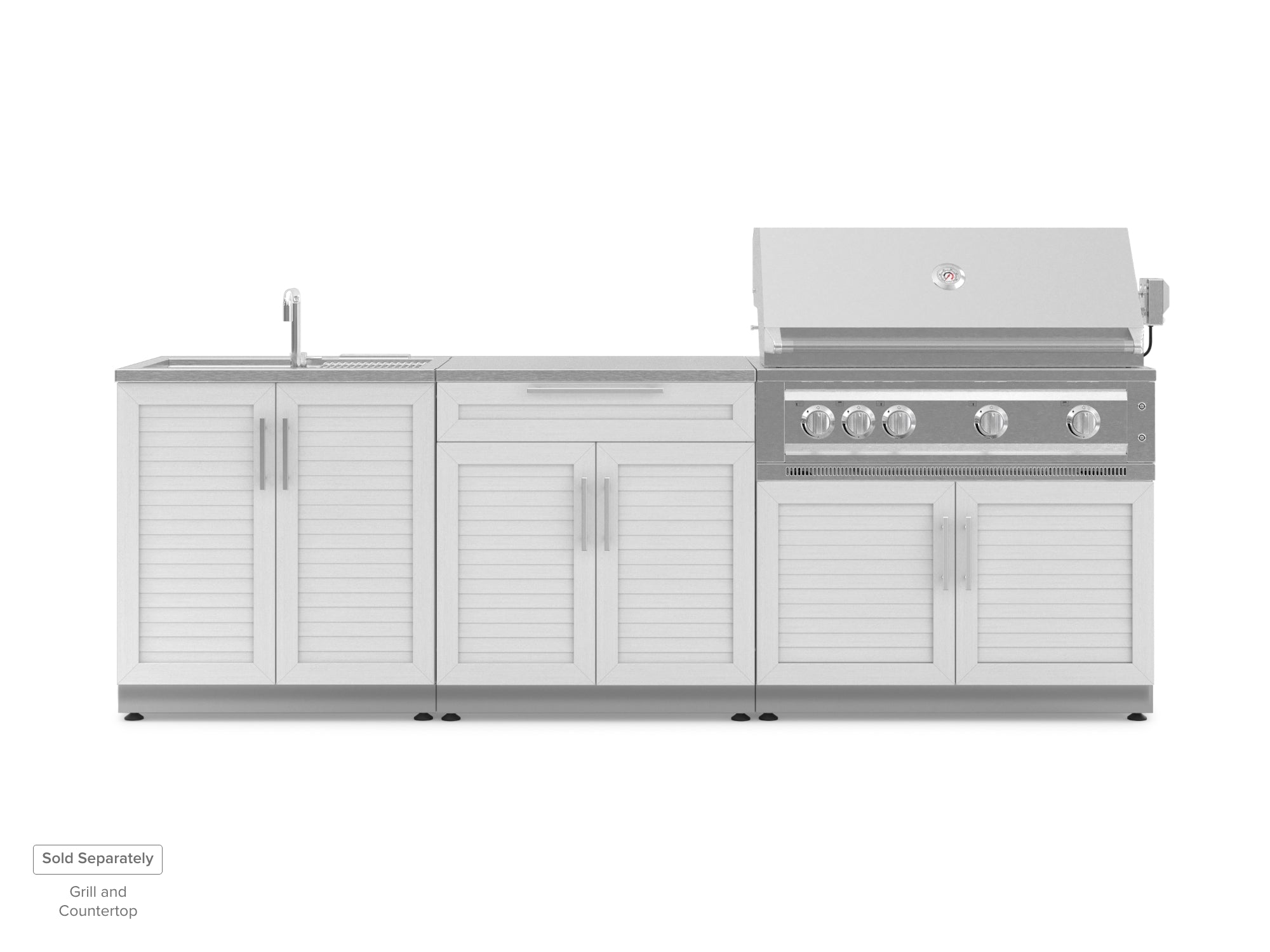 Outdoor Kitchen Stainless Steel Louvered Doors 3 Piece Cabinet Set with Sink, Bar and Grill Cabinet