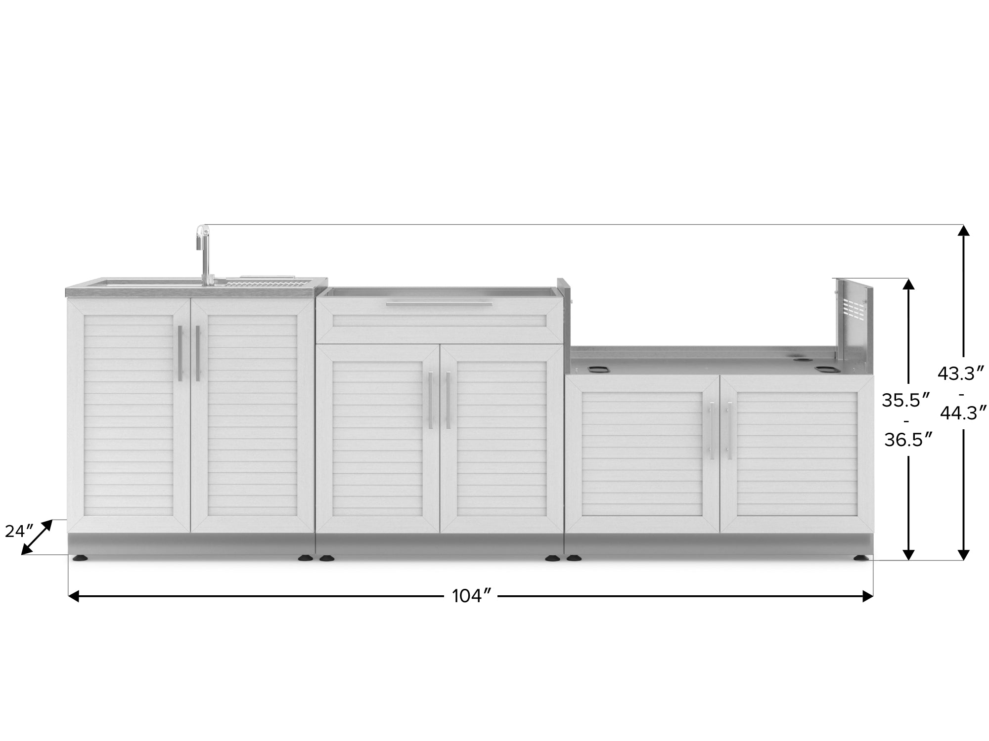 Outdoor Kitchen Stainless Steel Louvered Doors 3 Piece Cabinet Set with Sink, Bar and Grill Cabinet