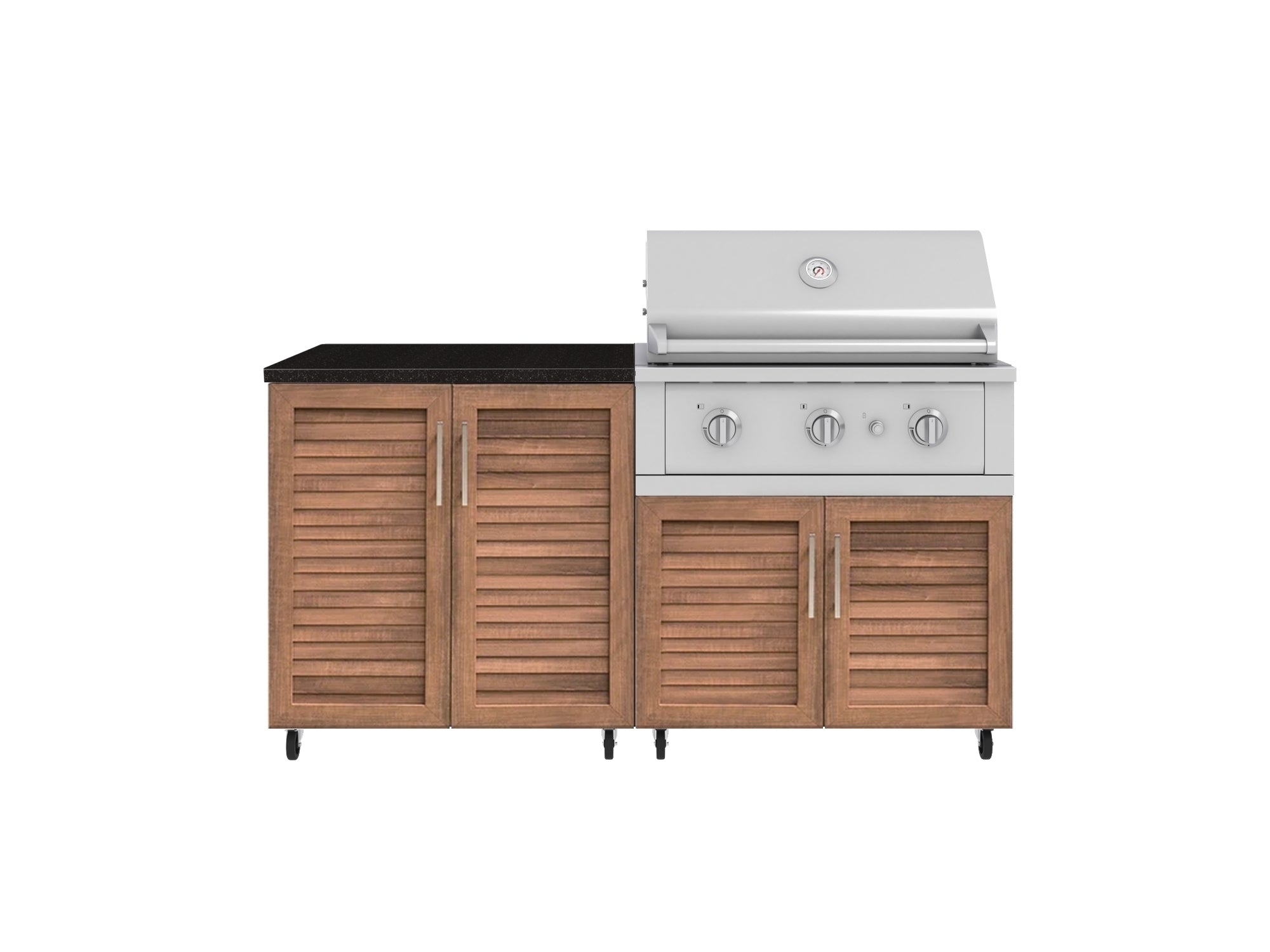 Outdoor Kitchen Louvered Stainless Steel 4 Piece Cabinet Set with Casters and 2 Door, Grill Cabinet, Performance Grill, Countertop