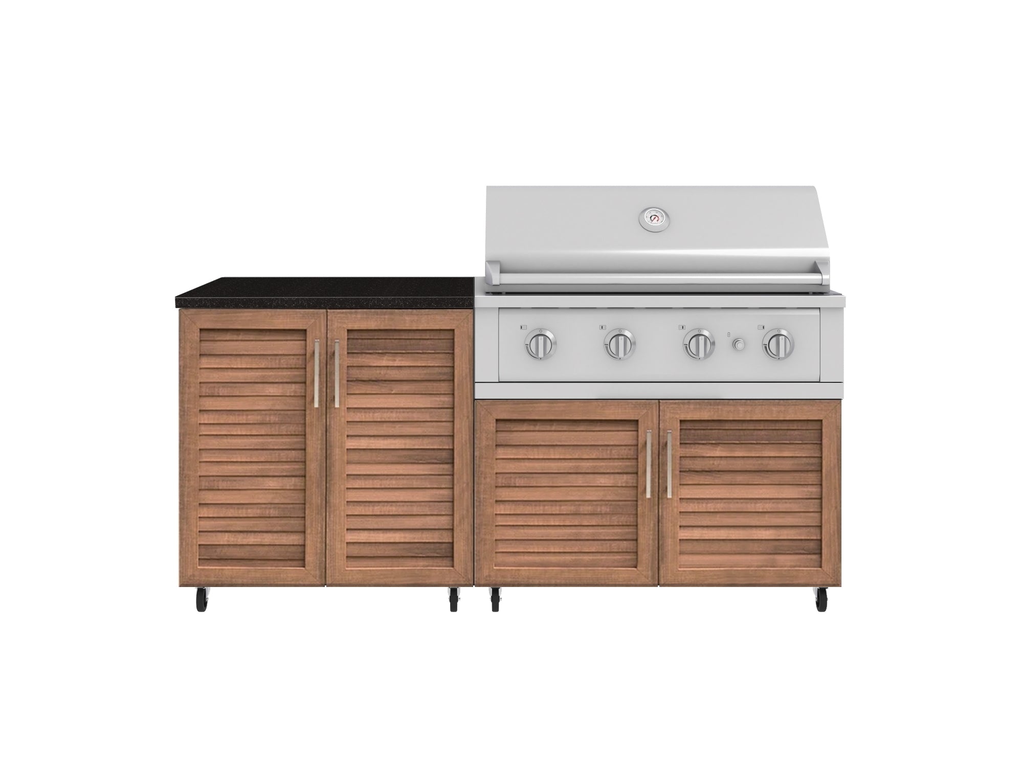 Outdoor Kitchen Louvered Stainless Steel 4 Piece Cabinet Set with Casters and 2 Door, Grill Cabinet, Performance Grill, Countertop