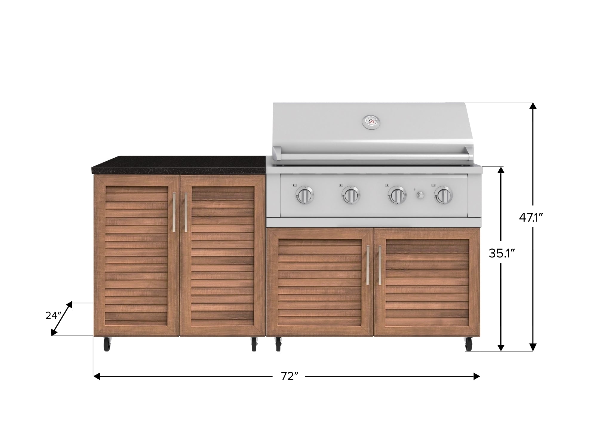 Outdoor Kitchen Louvered Stainless Steel 4 Piece Cabinet Set with Casters and 2 Door, Grill Cabinet, Performance Grill, Countertop