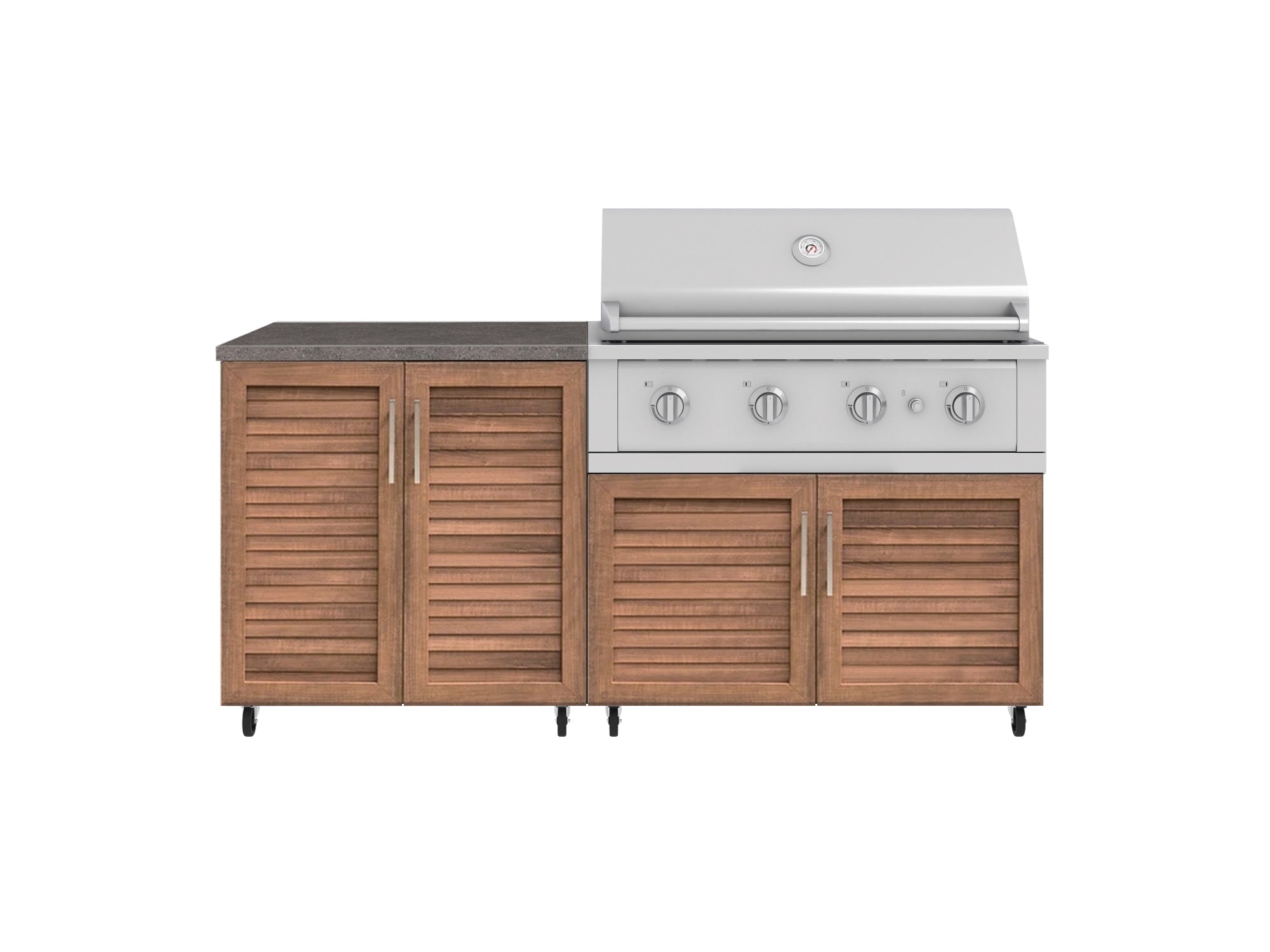 Outdoor Kitchen Louvered Stainless Steel 4 Piece Cabinet Set with Casters and 2 Door, Grill Cabinet, Performance Grill, Countertop