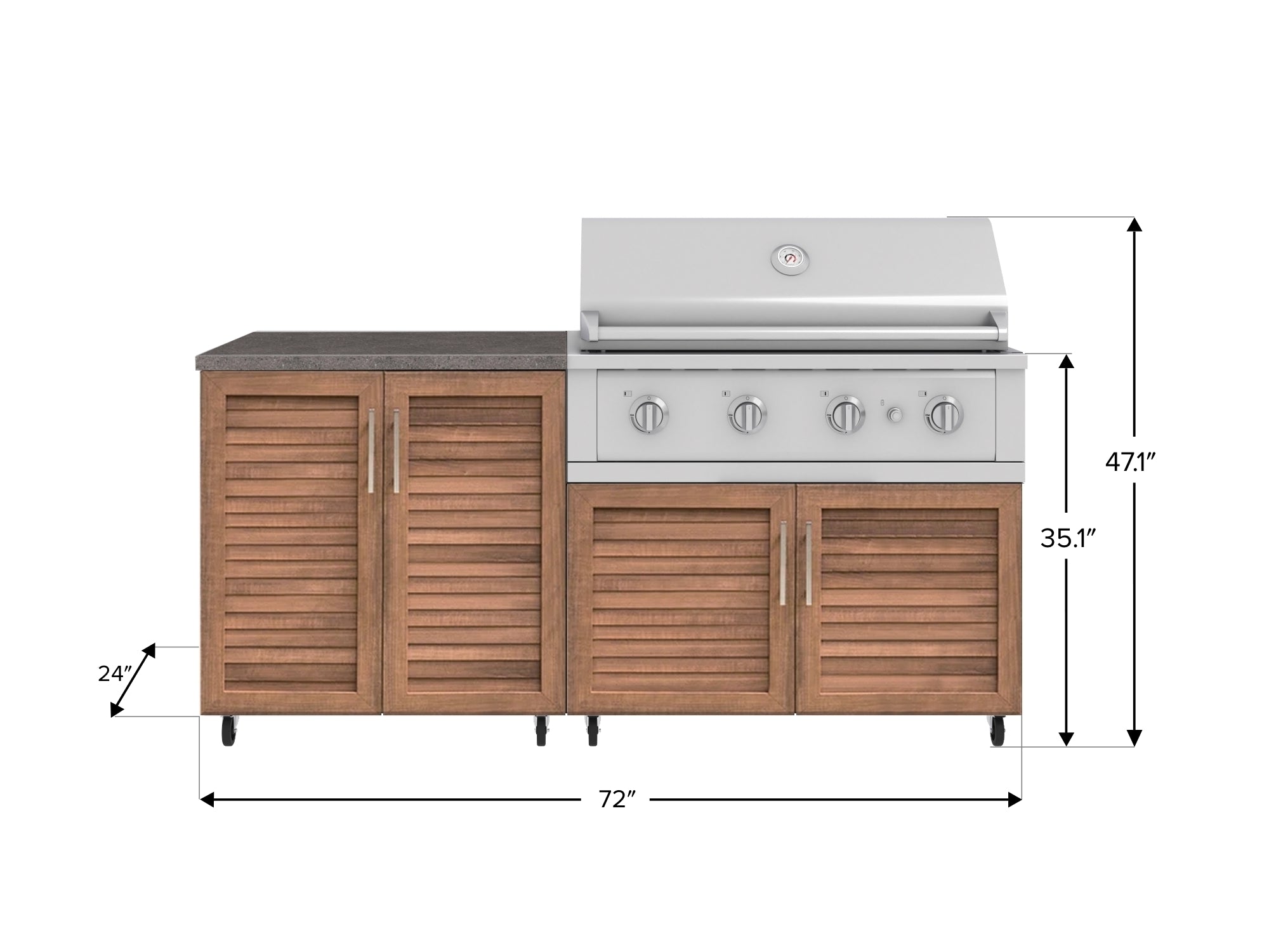 Outdoor Kitchen Louvered Stainless Steel 4 Piece Cabinet Set with Casters and 2 Door, Grill Cabinet, Performance Grill, Countertop