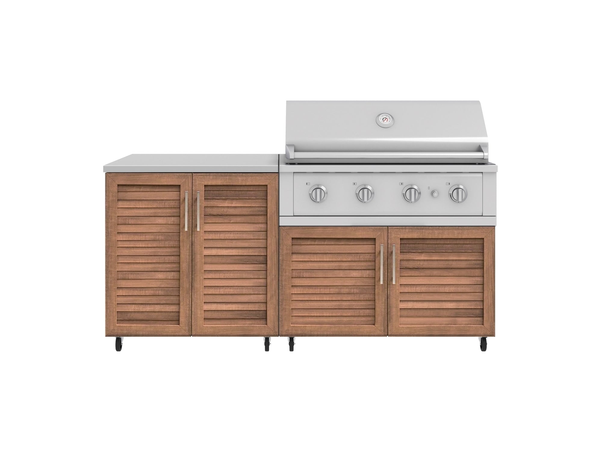Outdoor Kitchen Louvered Stainless Steel 4 Piece Cabinet Set with Casters and 2 Door, Grill Cabinet, Performance Grill, Countertop