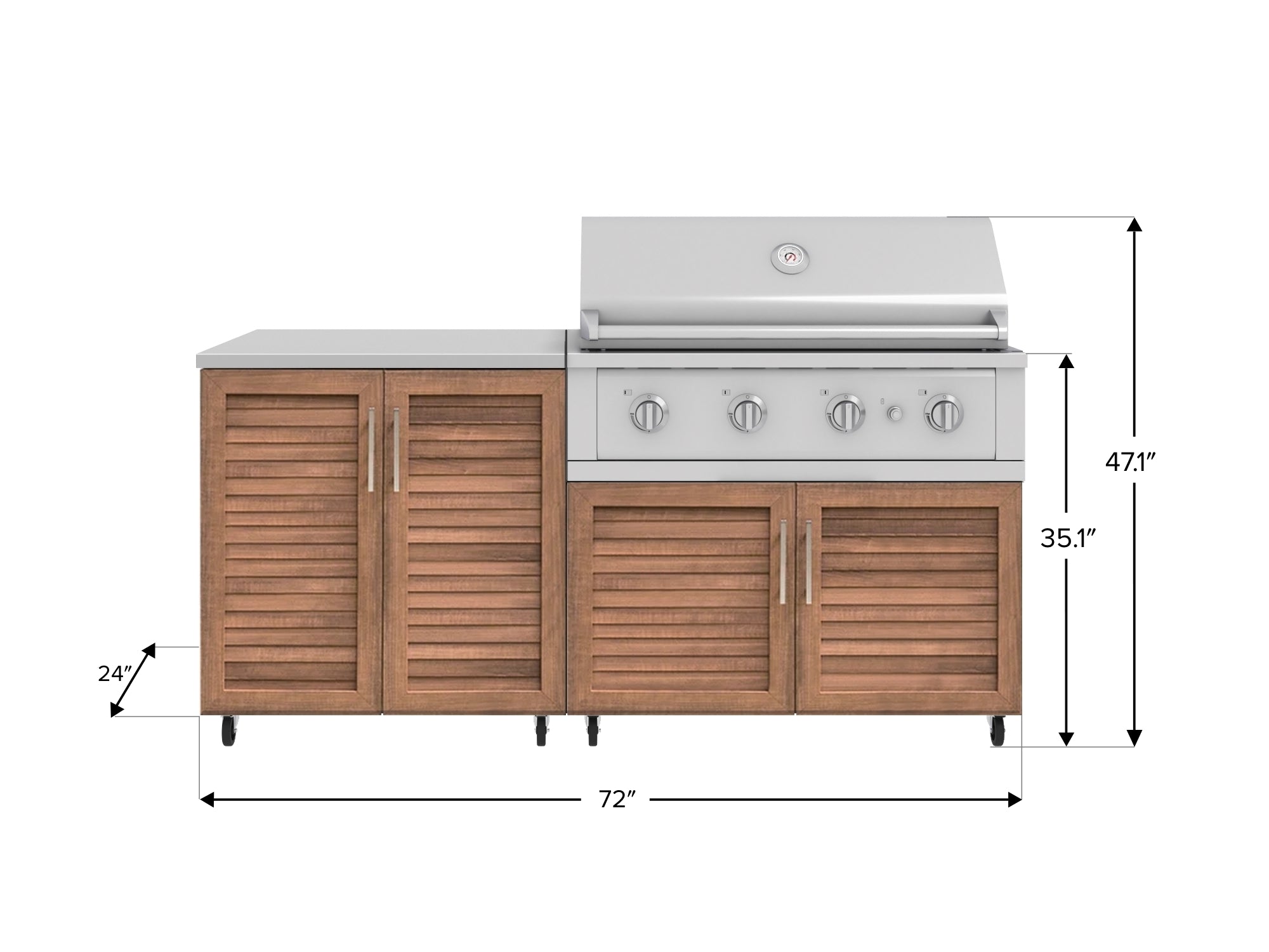 Outdoor Kitchen Louvered Stainless Steel 4 Piece Cabinet Set with Casters and 2 Door, Grill Cabinet, Performance Grill, Countertop