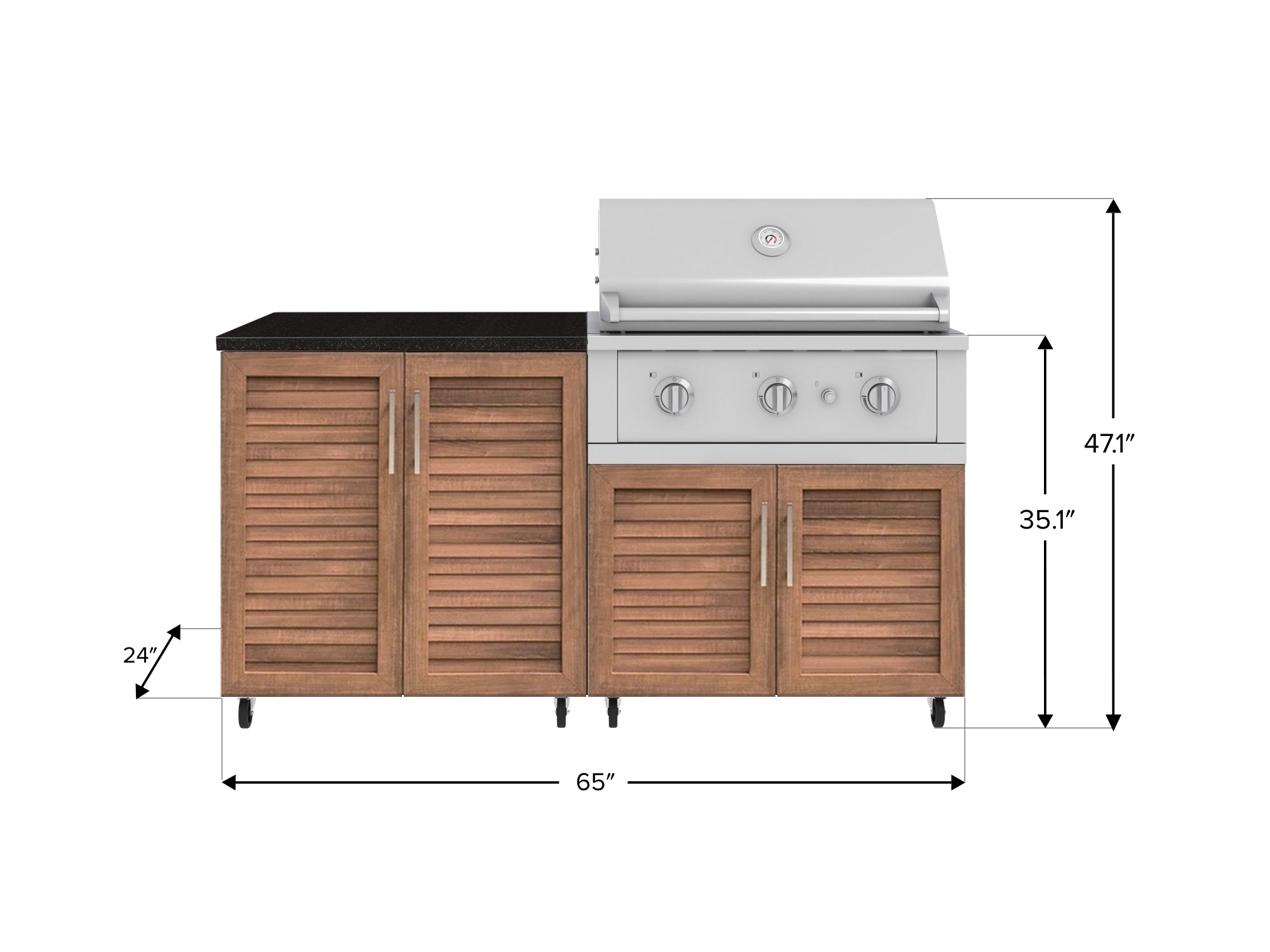Outdoor Kitchen Louvered Stainless Steel 4 Piece Cabinet Set with Casters and 2 Door, Grill Cabinet, Performance Grill, Countertop
