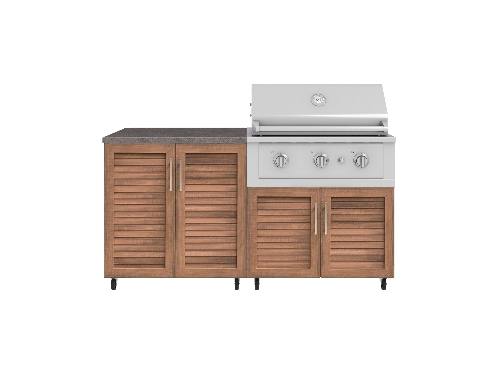 Outdoor Kitchen Louvered Stainless Steel 4 Piece Cabinet Set with Casters and 2 Door, Grill Cabinet, Performance Grill, Countertop