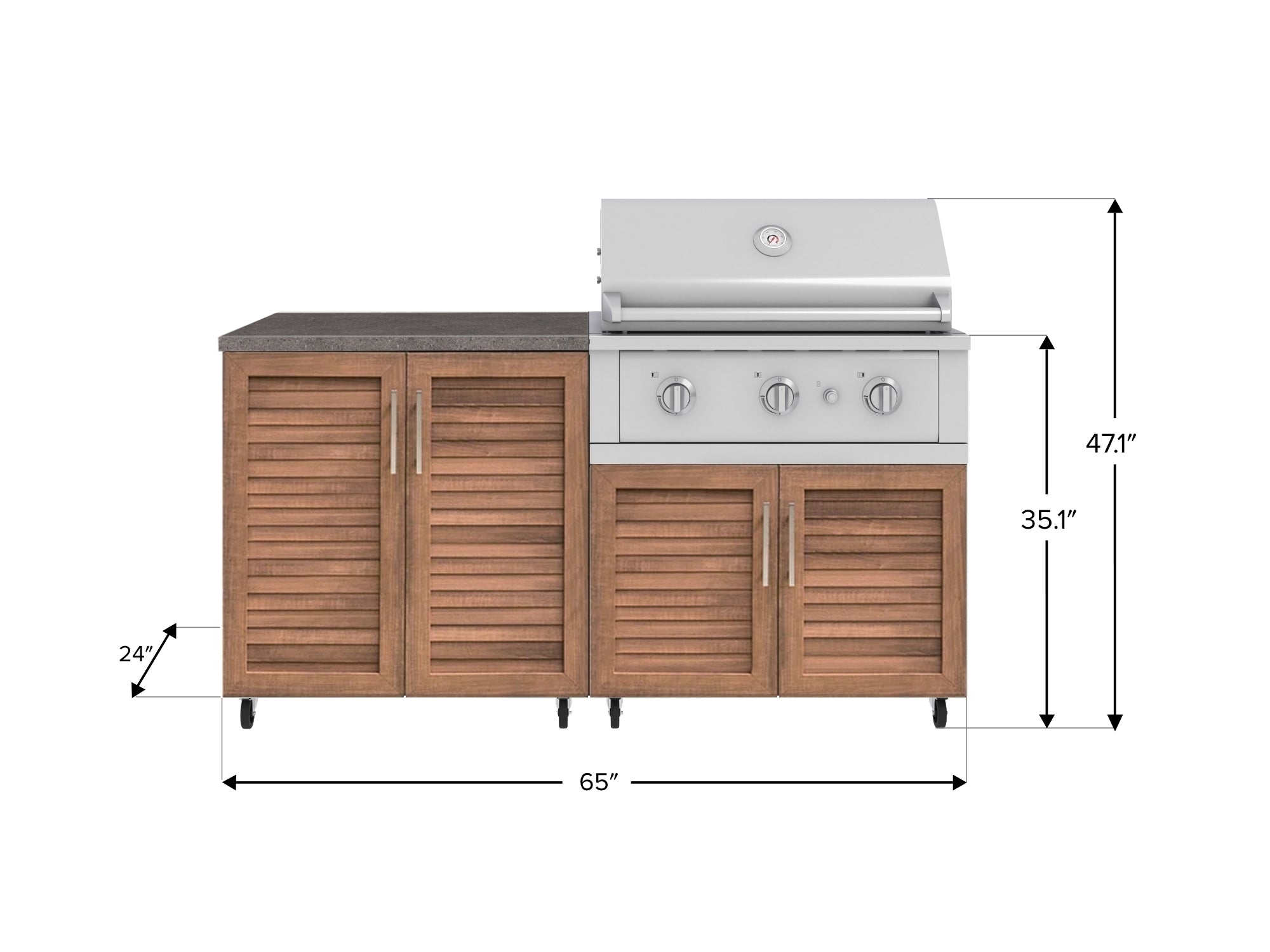 Outdoor Kitchen Louvered Stainless Steel 4 Piece Cabinet Set with Casters and 2 Door, Grill Cabinet, Performance Grill, Countertop