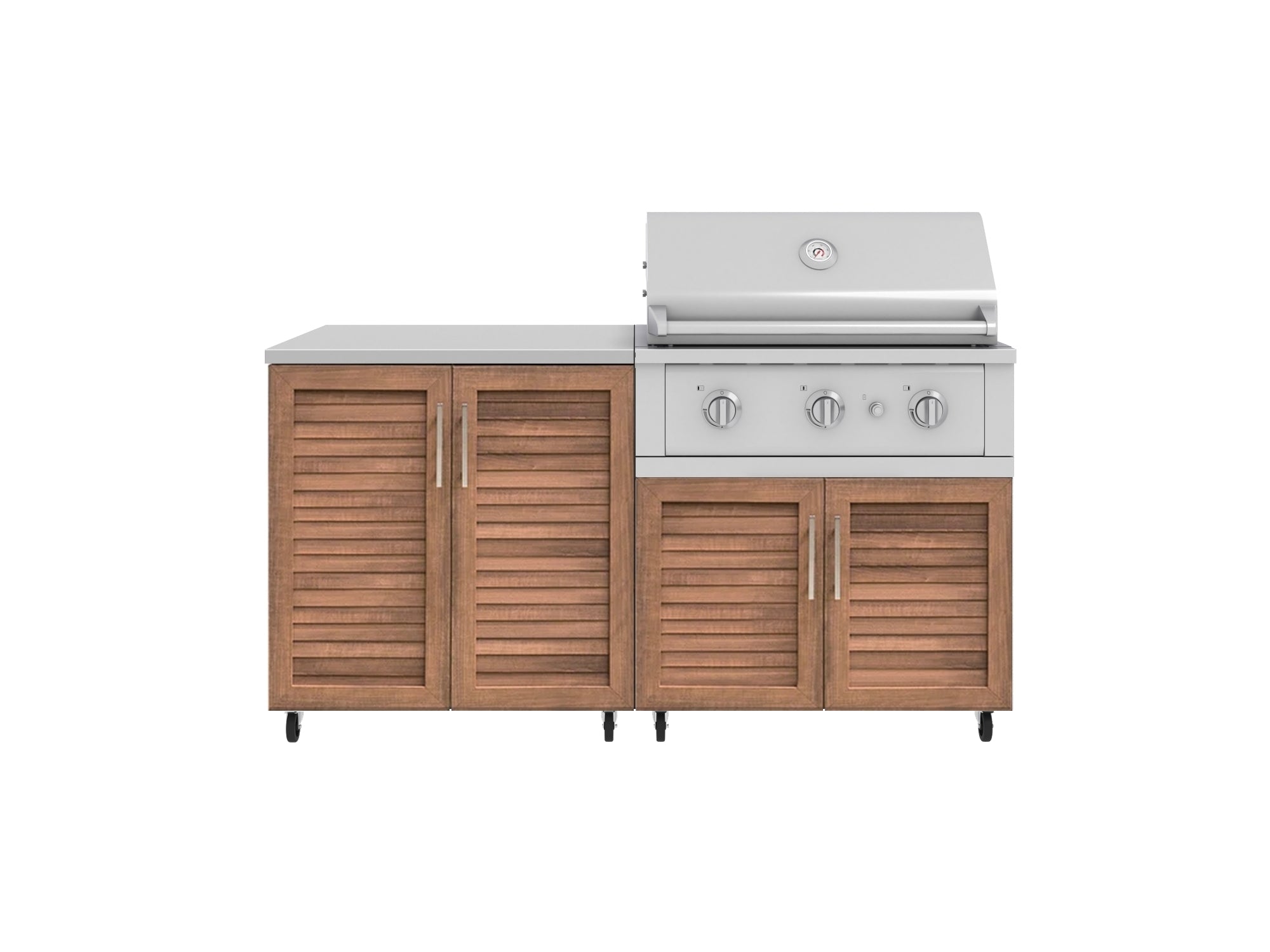 Outdoor Kitchen Louvered Stainless Steel 4 Piece Cabinet Set with Casters and 2 Door, Grill Cabinet, Performance Grill, Countertop