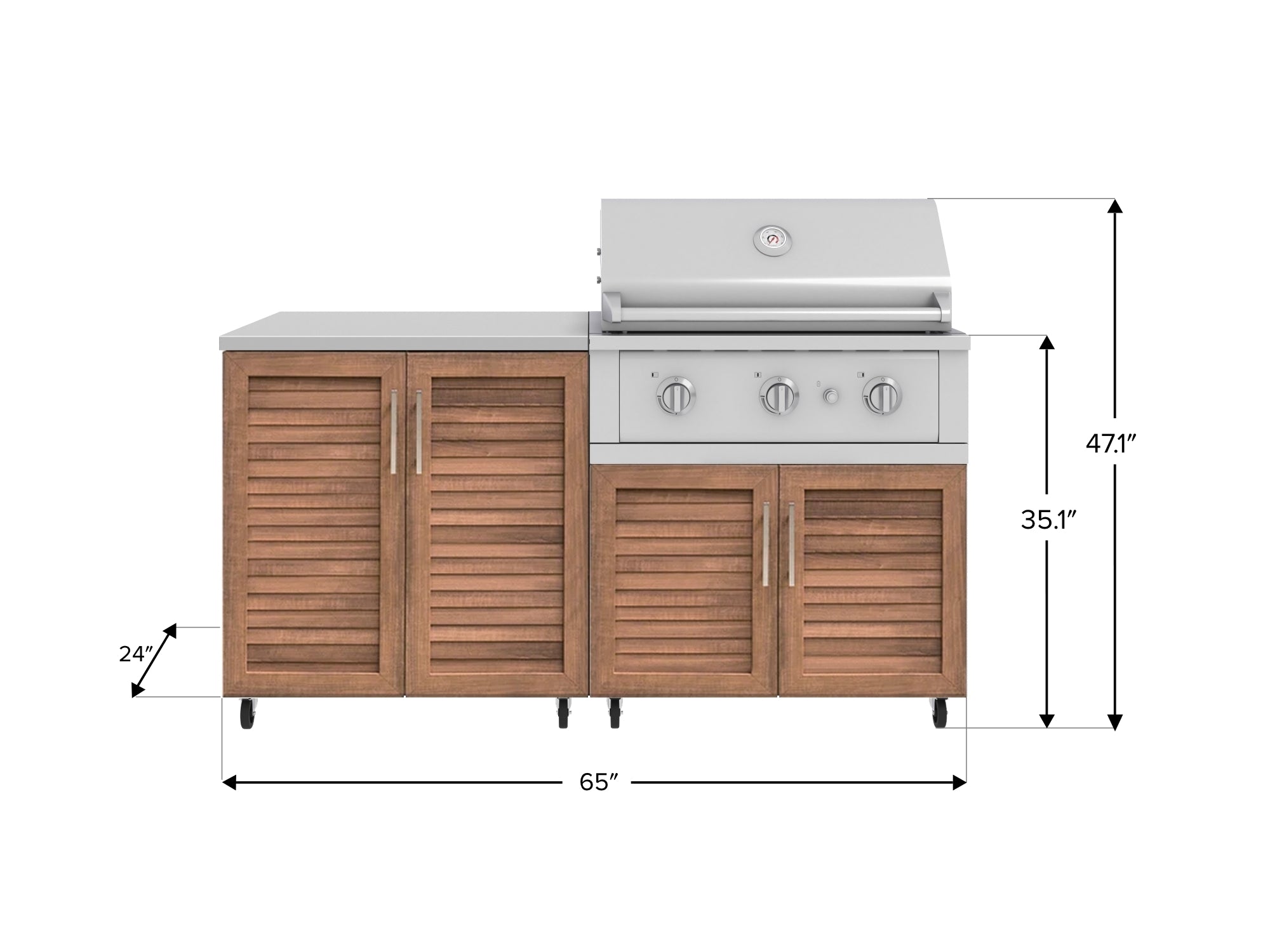 Outdoor Kitchen Louvered Stainless Steel 4 Piece Cabinet Set with Casters and 2 Door, Grill Cabinet, Performance Grill, Countertop
