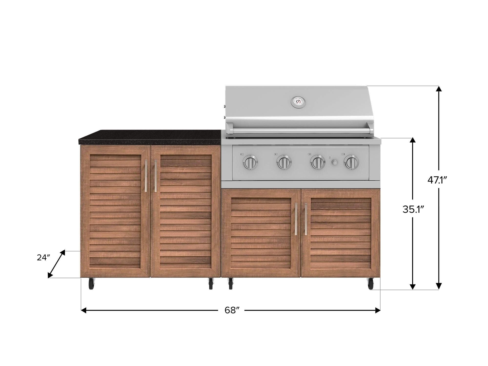 Outdoor Kitchen Louvered Stainless Steel 4 Piece Cabinet Set with Casters and 2 Door, Grill Cabinet, Performance Grill, Countertop