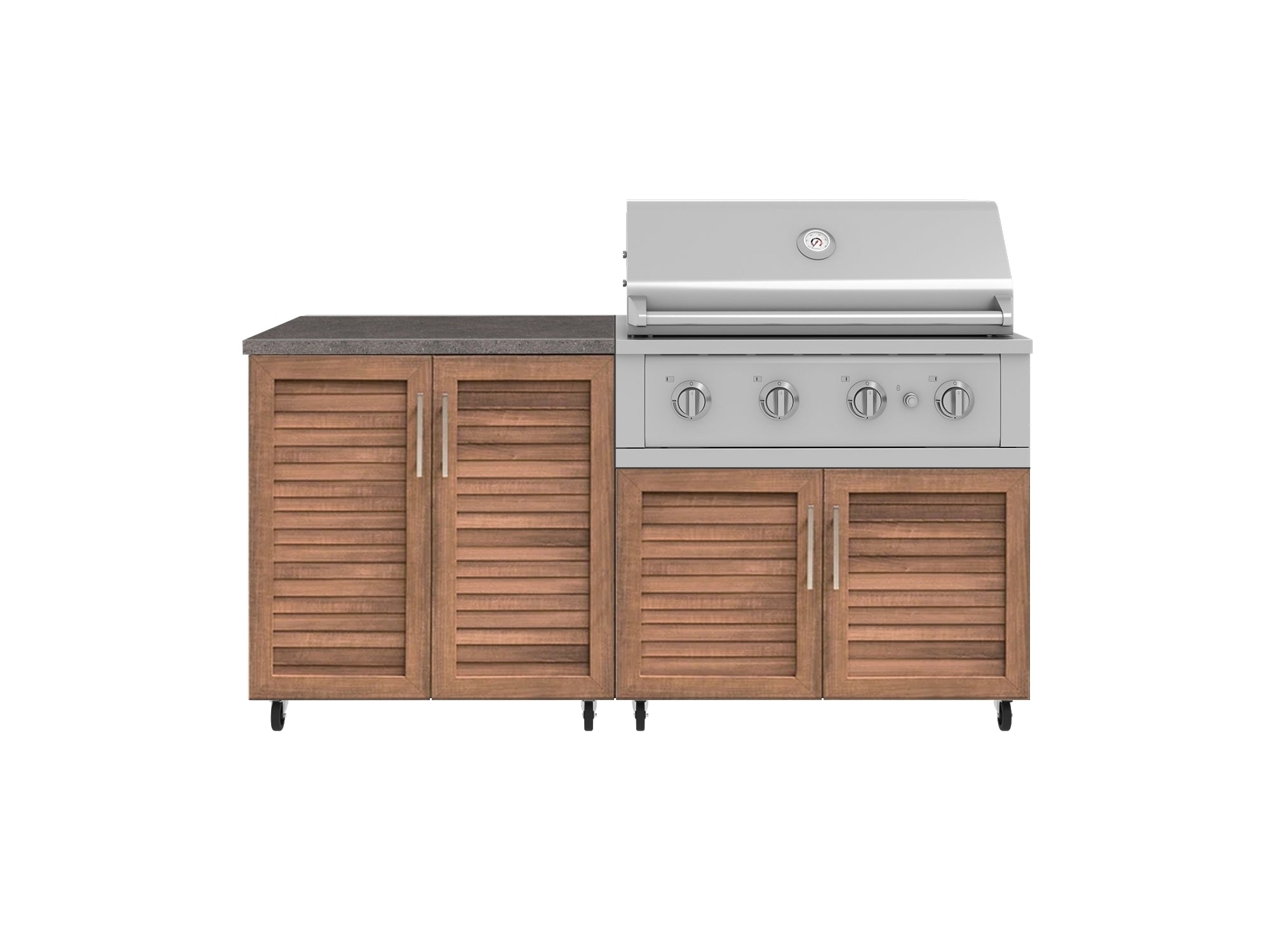 Outdoor Kitchen Louvered Stainless Steel 4 Piece Cabinet Set with Casters and 2 Door, Grill Cabinet, Performance Grill, Countertop