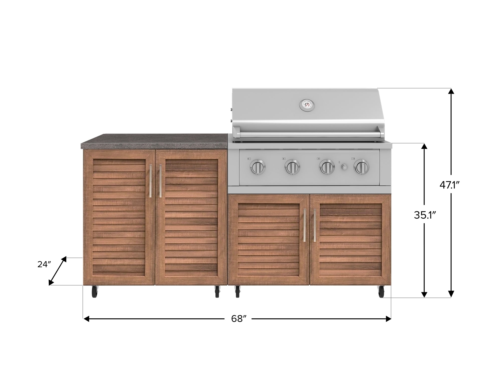 Outdoor Kitchen Louvered Stainless Steel 4 Piece Cabinet Set with Casters and 2 Door, Grill Cabinet, Performance Grill, Countertop