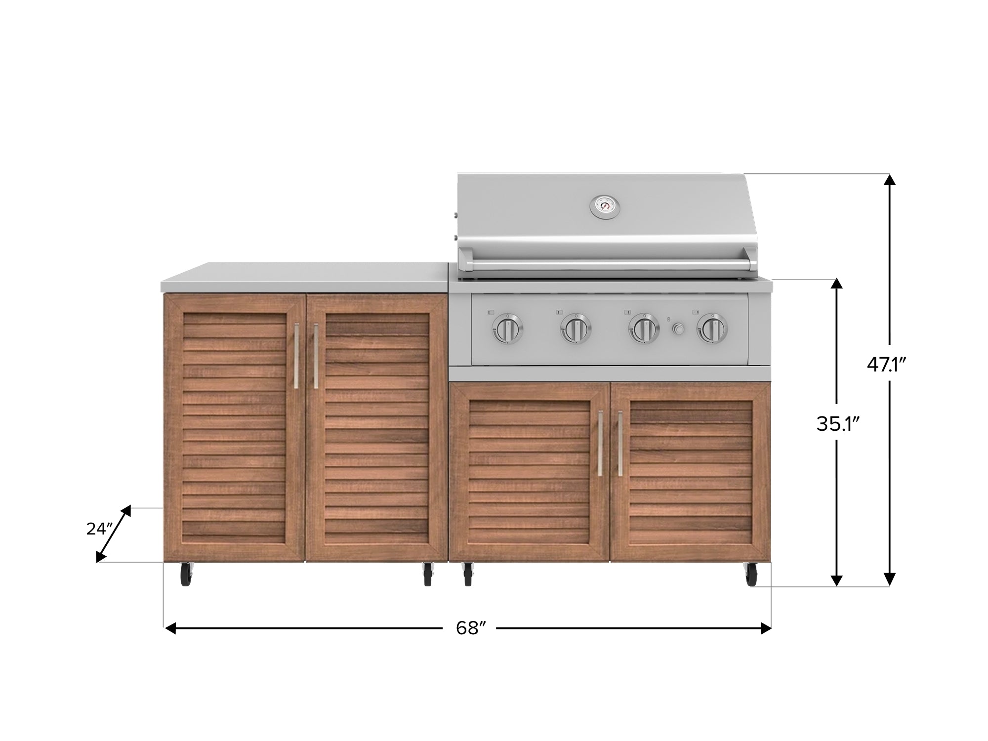 Outdoor Kitchen Louvered Stainless Steel 4 Piece Cabinet Set with Casters and 2 Door, Grill Cabinet, Performance Grill, Countertop