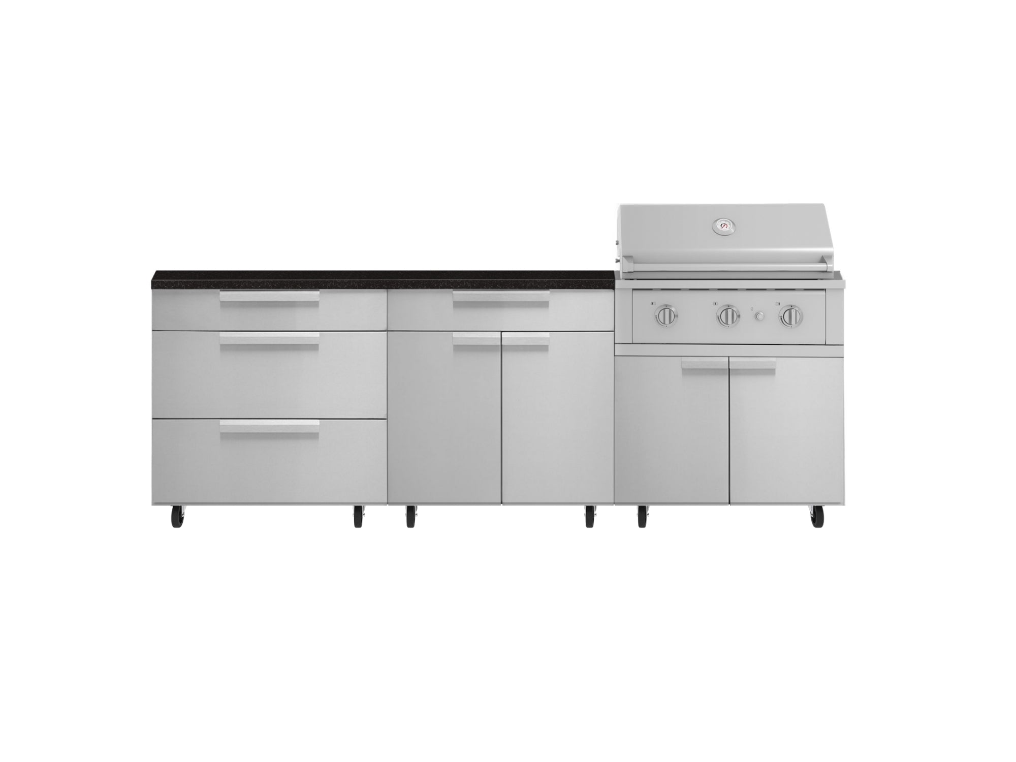 Outdoor Kitchen Stainless Steel 5 Piece Cabinet Set with Casters and 3 Drawer, Bar, Grill Cabinet, Performance Grill, Countertop