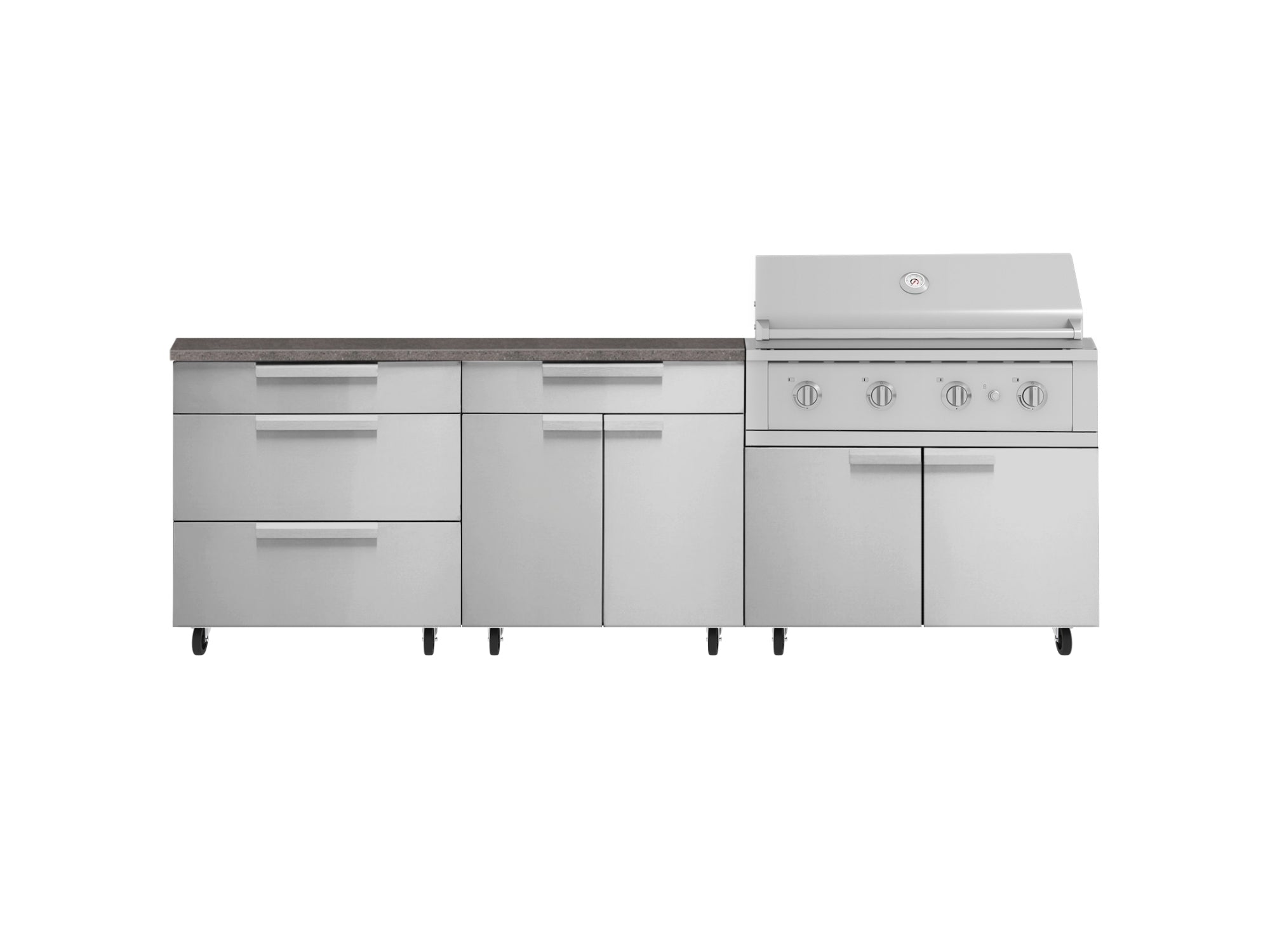Outdoor Kitchen Stainless Steel 5 Piece Cabinet Set with Casters and 3 Drawer, Bar, Grill Cabinet, Performance Grill, Countertop