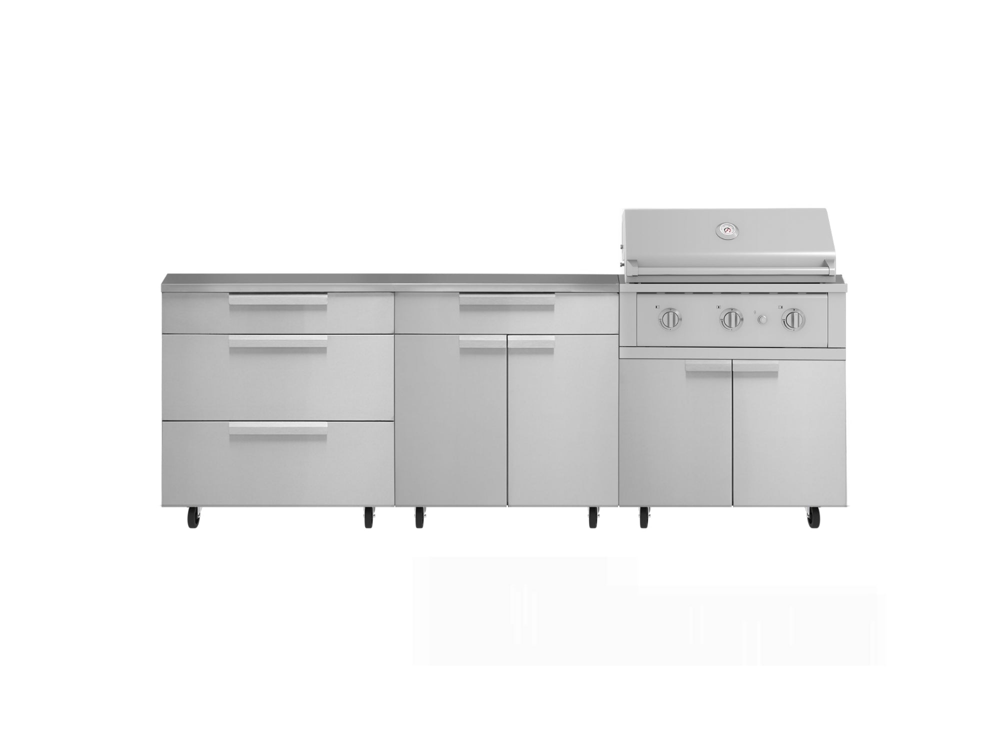 Outdoor Kitchen Stainless Steel 5 Piece Cabinet Set with Casters and 3 Drawer, Bar, Grill Cabinet, Performance Grill, Countertop