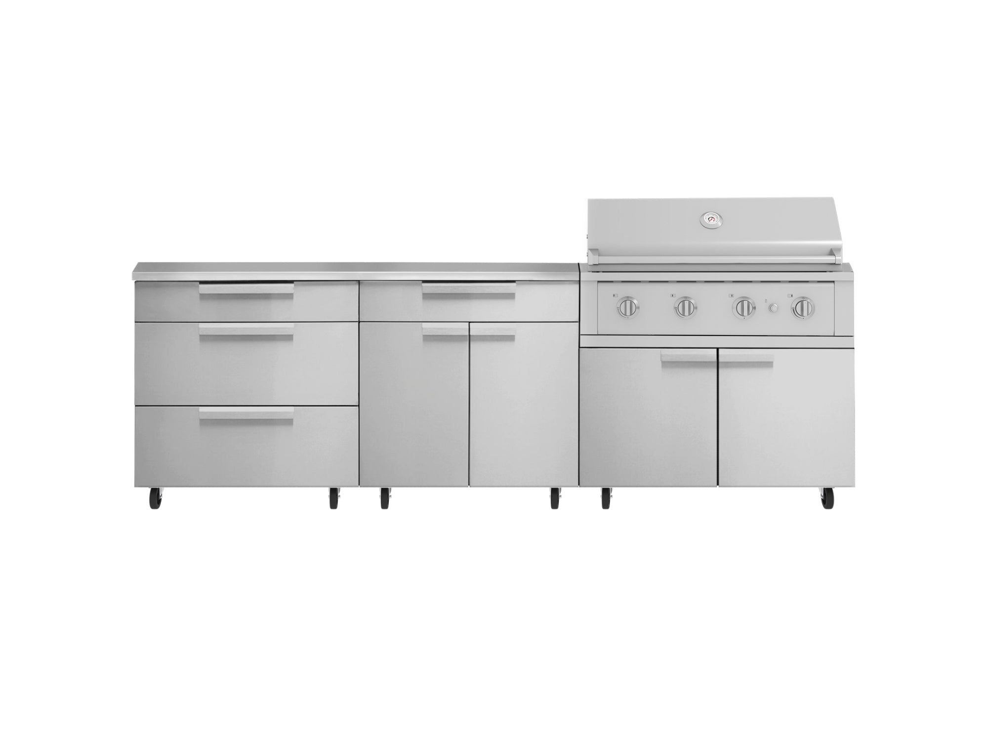 Outdoor Kitchen Stainless Steel 5 Piece Cabinet Set with Casters and 3 Drawer, Bar, Grill Cabinet, Performance Grill, Countertop