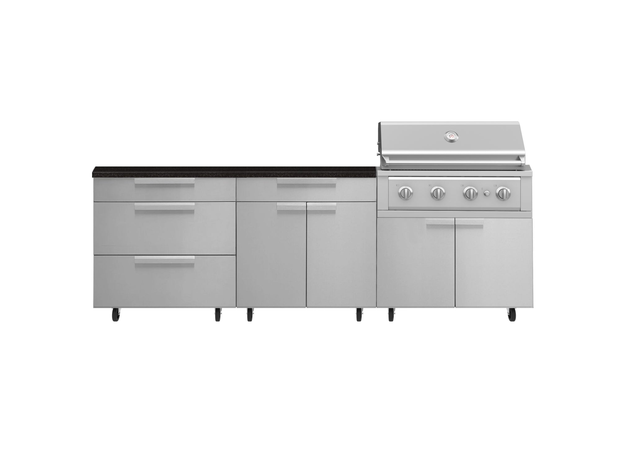 Outdoor Kitchen Stainless Steel 5 Piece Cabinet Set with Casters and 3 Drawer, Bar, Grill Cabinet, Performance Grill, Countertop