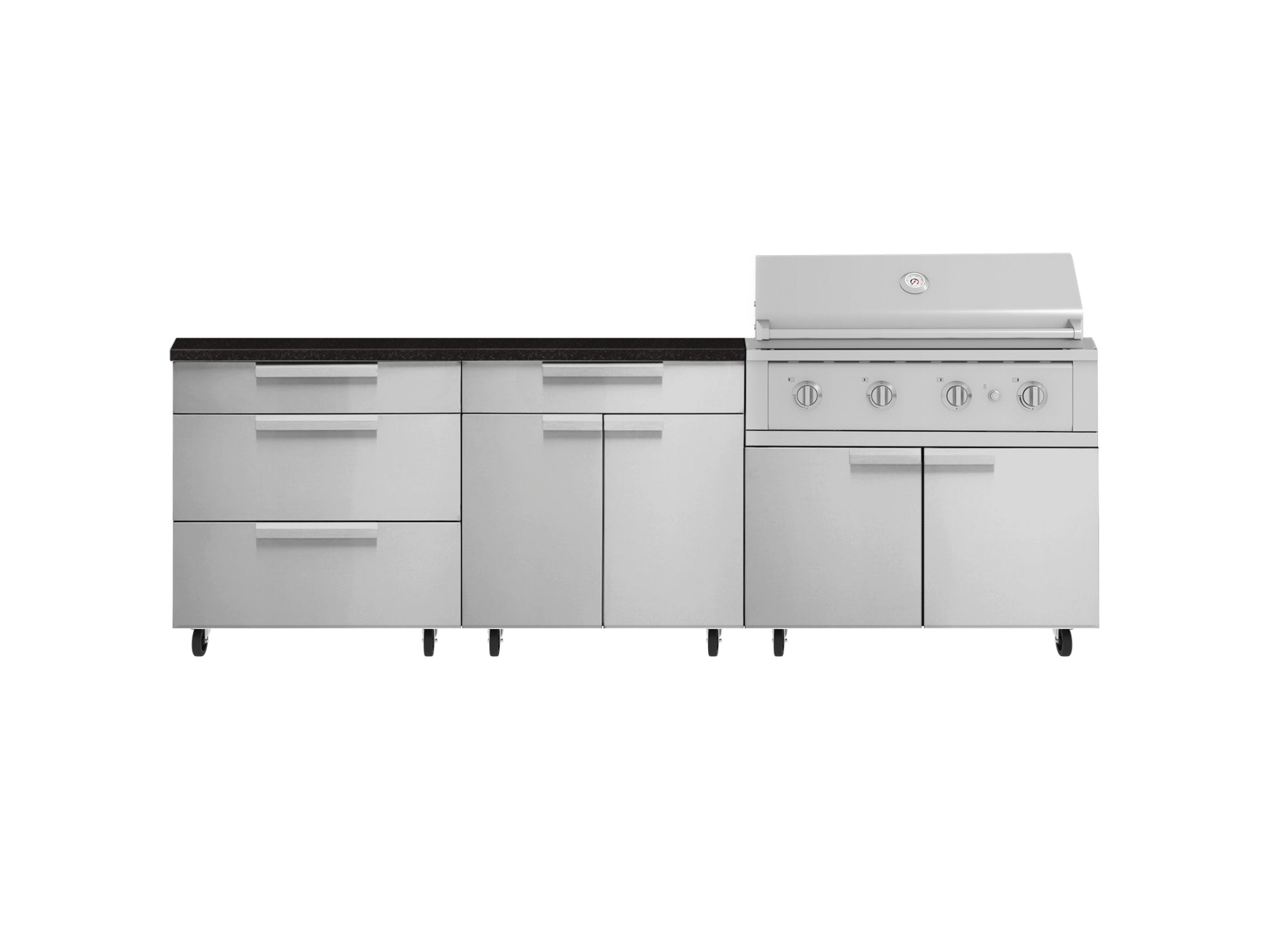 Outdoor Kitchen Stainless Steel 5 Piece Cabinet Set with Casters and 3 Drawer, Bar, Grill Cabinet, Performance Grill, Countertop