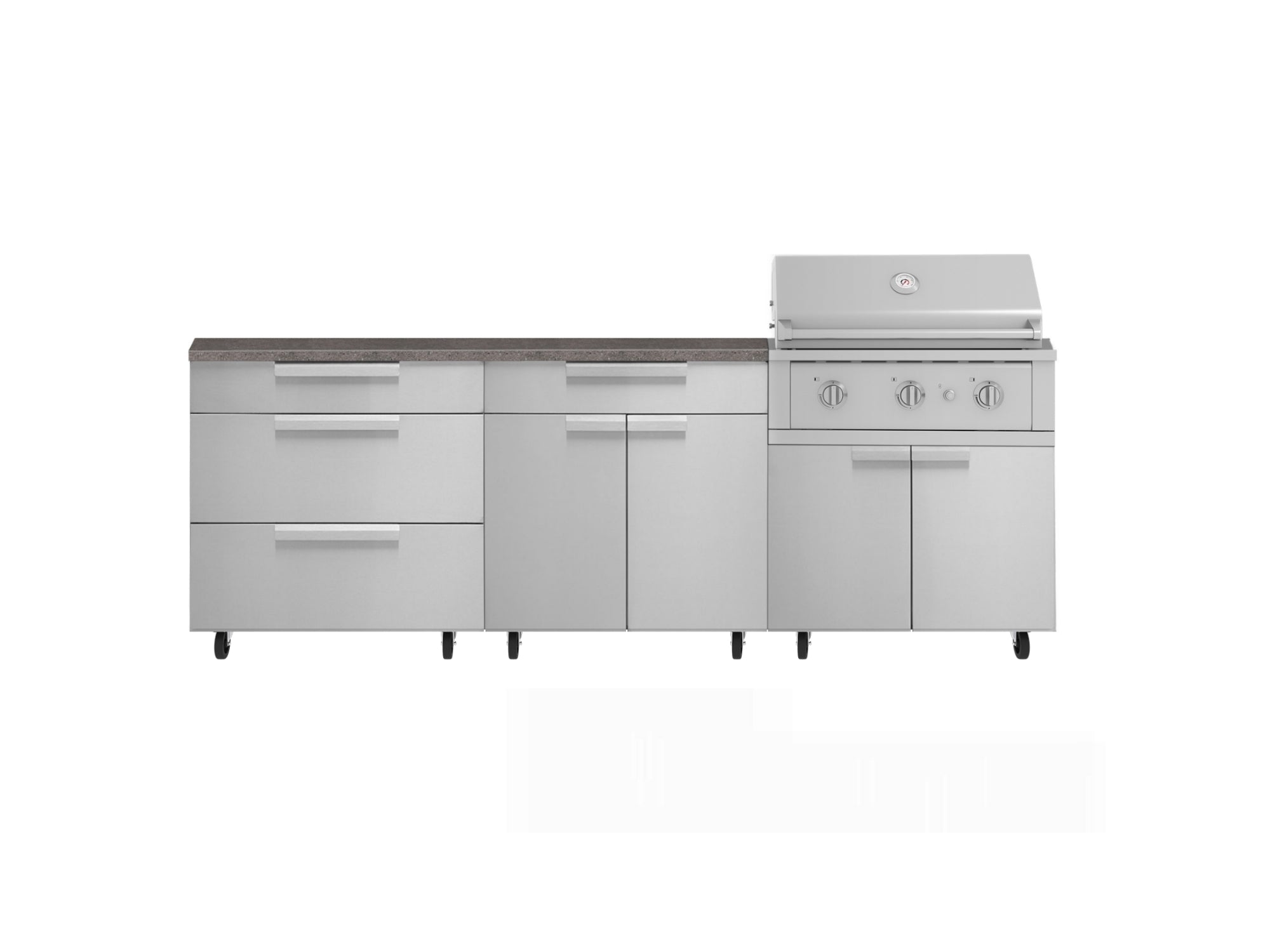Outdoor Kitchen Stainless Steel 5 Piece Cabinet Set with Casters and 3 Drawer, Bar, Grill Cabinet, Performance Grill, Countertop