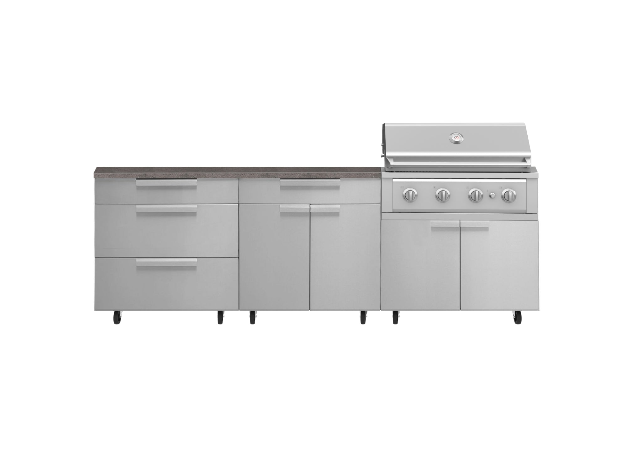 Outdoor Kitchen Stainless Steel 5 Piece Cabinet Set with Casters and 3 Drawer, Bar, Grill Cabinet, Performance Grill, Countertop