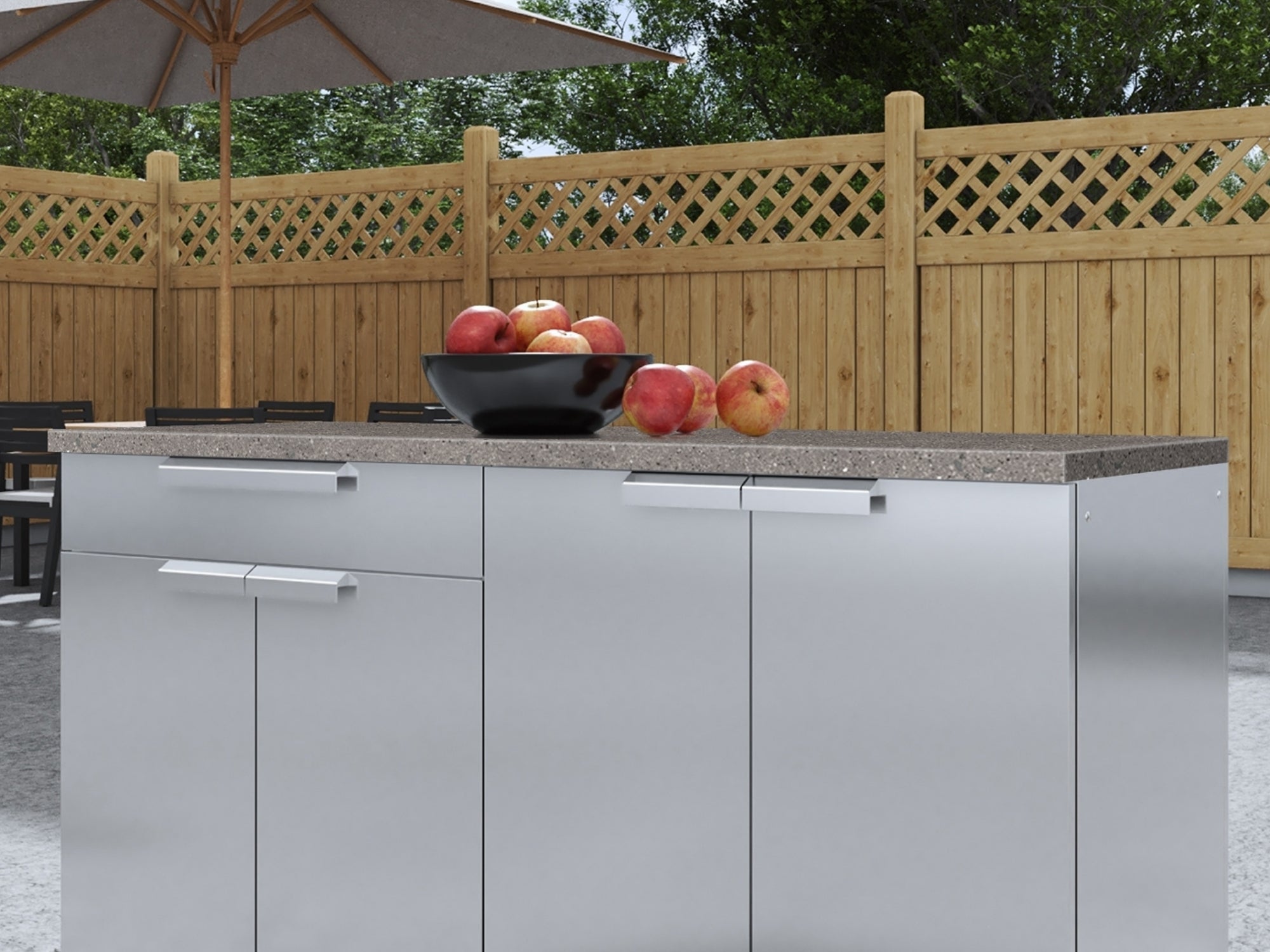 Outdoor Kitchen Stainless Steel 5 Piece Cabinet Set with Casters and 3 Drawer, Bar, Grill Cabinet, Performance Grill, Countertop
