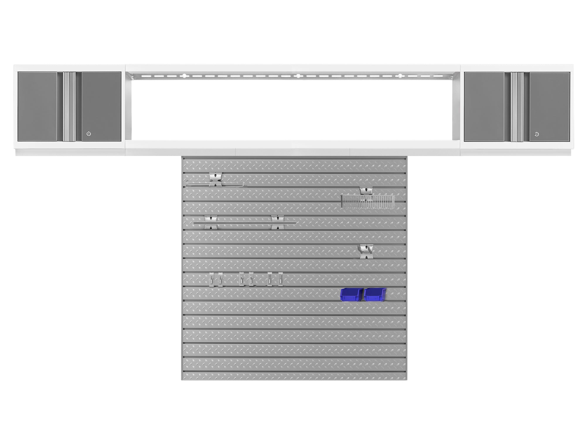 Bold Series 3 Piece Cabinet Set with Slatwall, Wall Cabinets and 72 in. Display Shelf