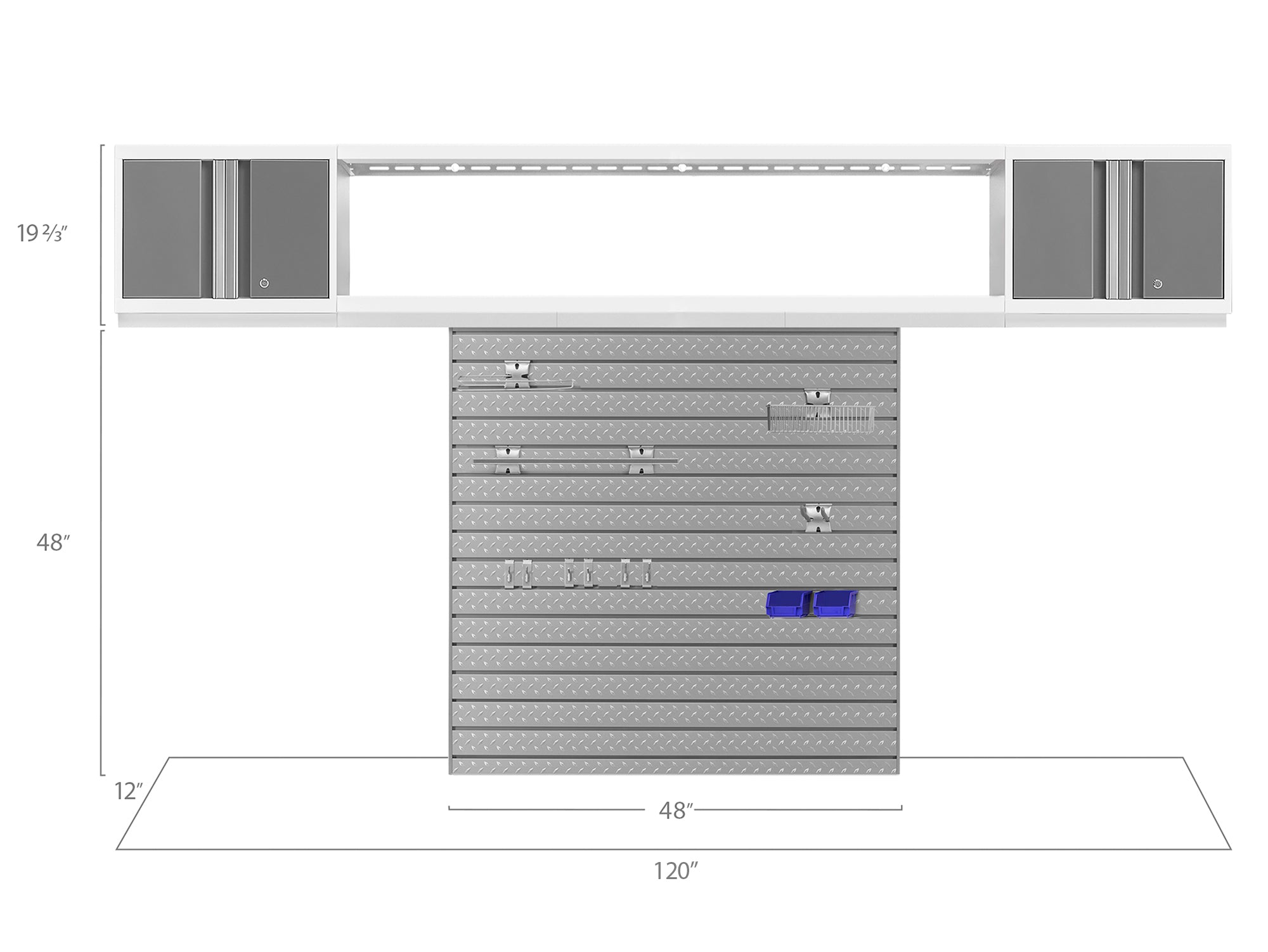 Bold Series 3 Piece Cabinet Set with Slatwall, Wall Cabinets and 72 in. Display Shelf