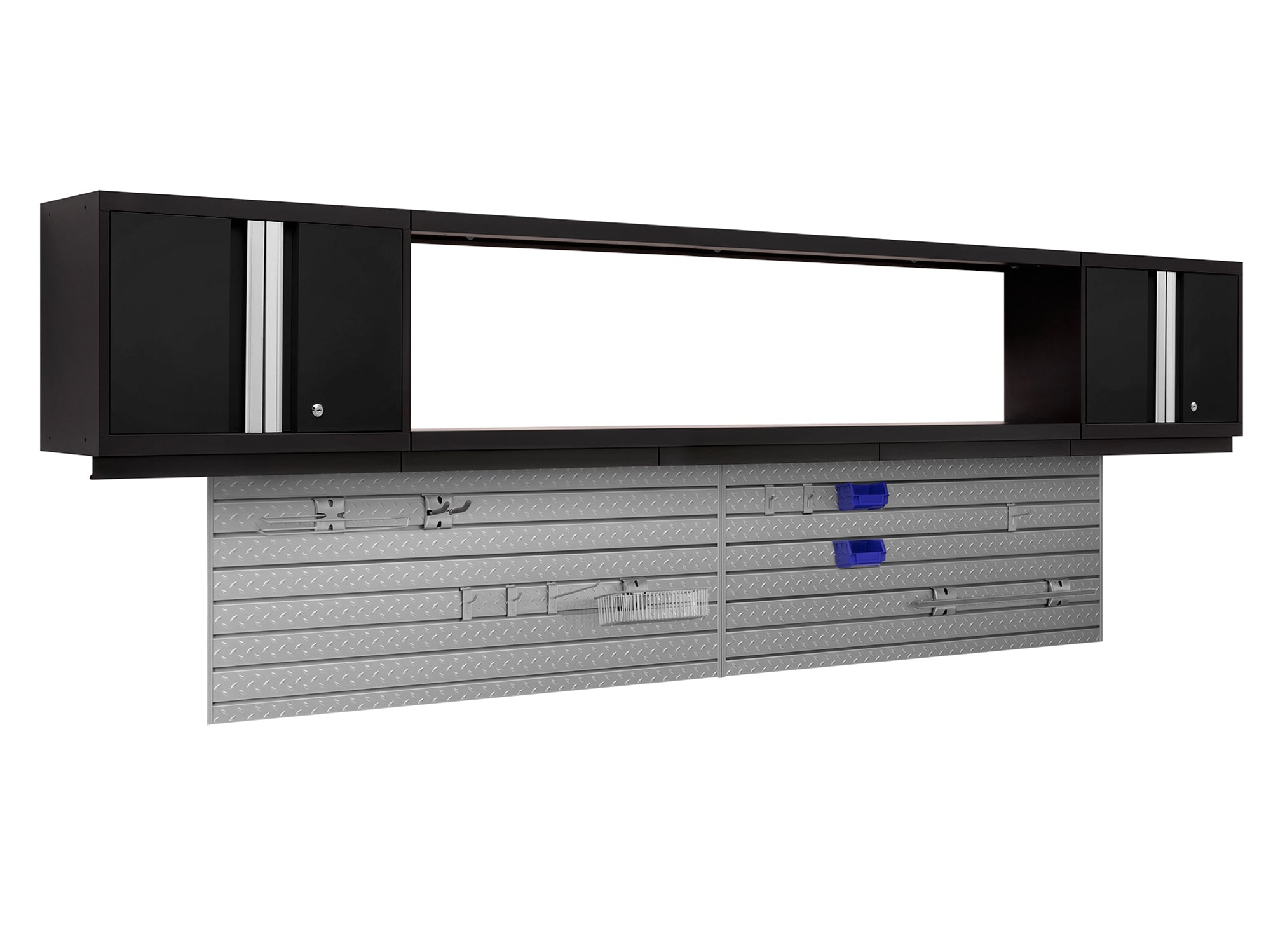 Bold Series 3 Piece Cabinet Set with Slatwall, Wall Cabinets and 72 in. Display Shelf