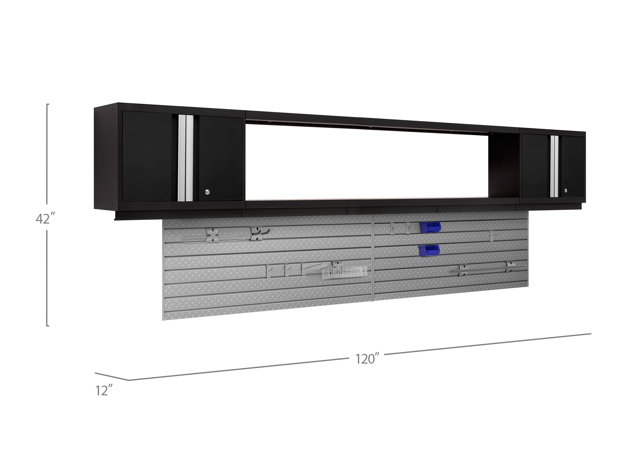 Bold Series 3 Piece Cabinet Set with Slatwall, Wall Cabinets and 72 in. Display Shelf