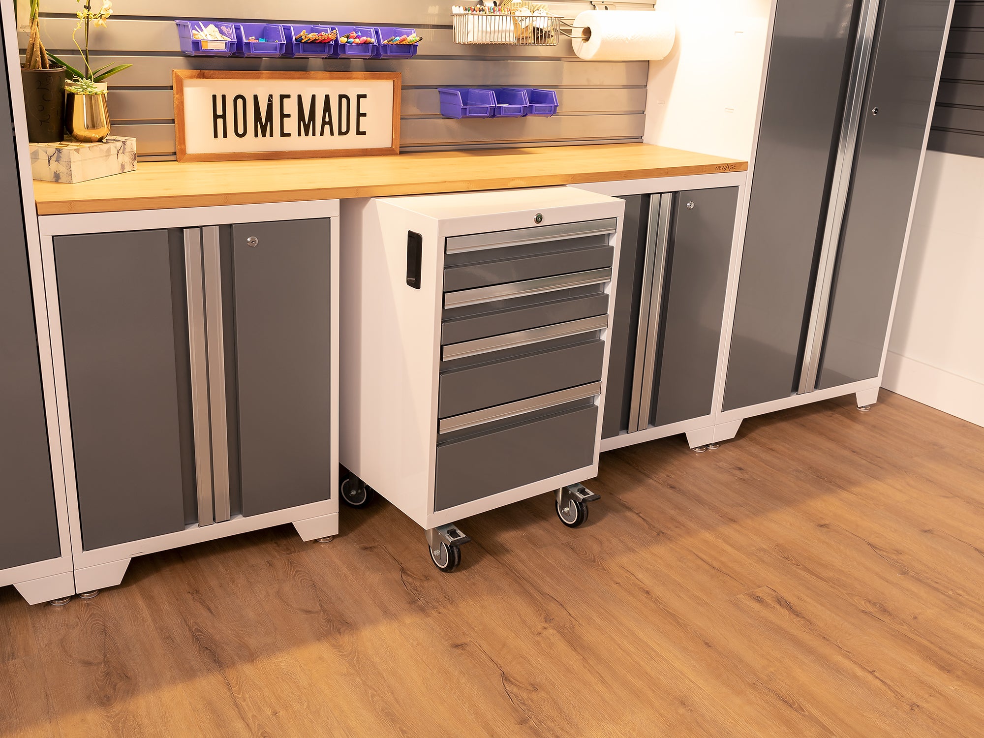 Bold Series 3 Piece Cabinet Set with Slatwall, Wall Cabinets and 72 in. Display Shelf