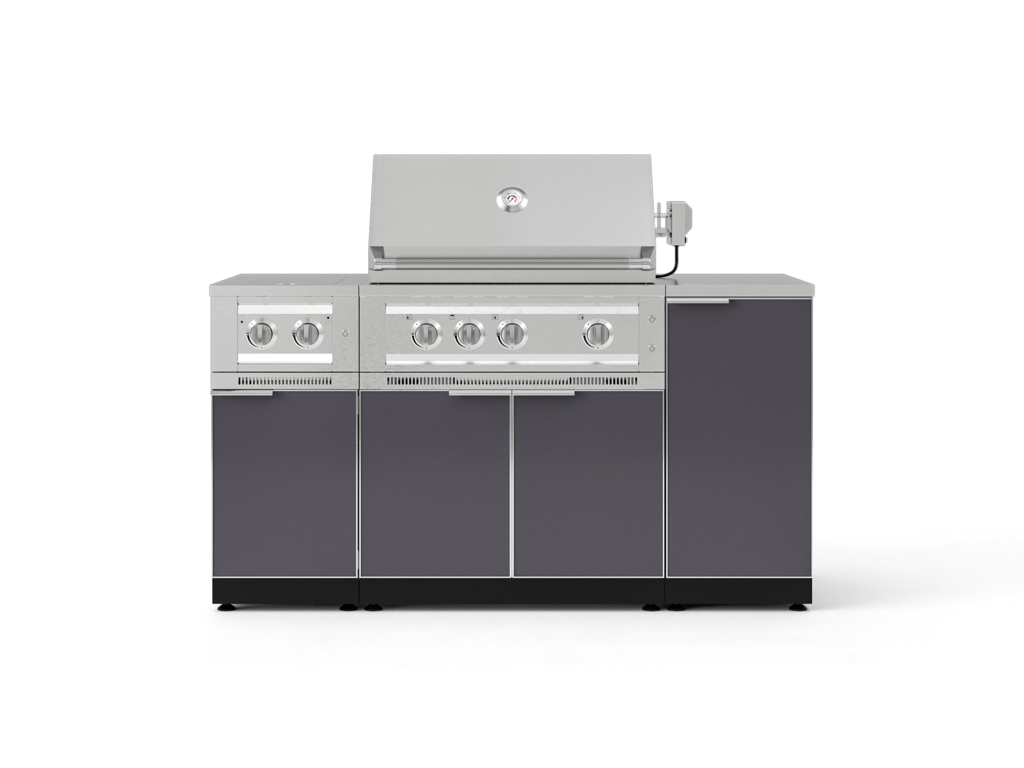 Outdoor Grill Island Aluminum 6 Piece Cabinet Set with 1-Door, Grill Cabinet, Platinum Grill, Dual Side Burner and Countertop