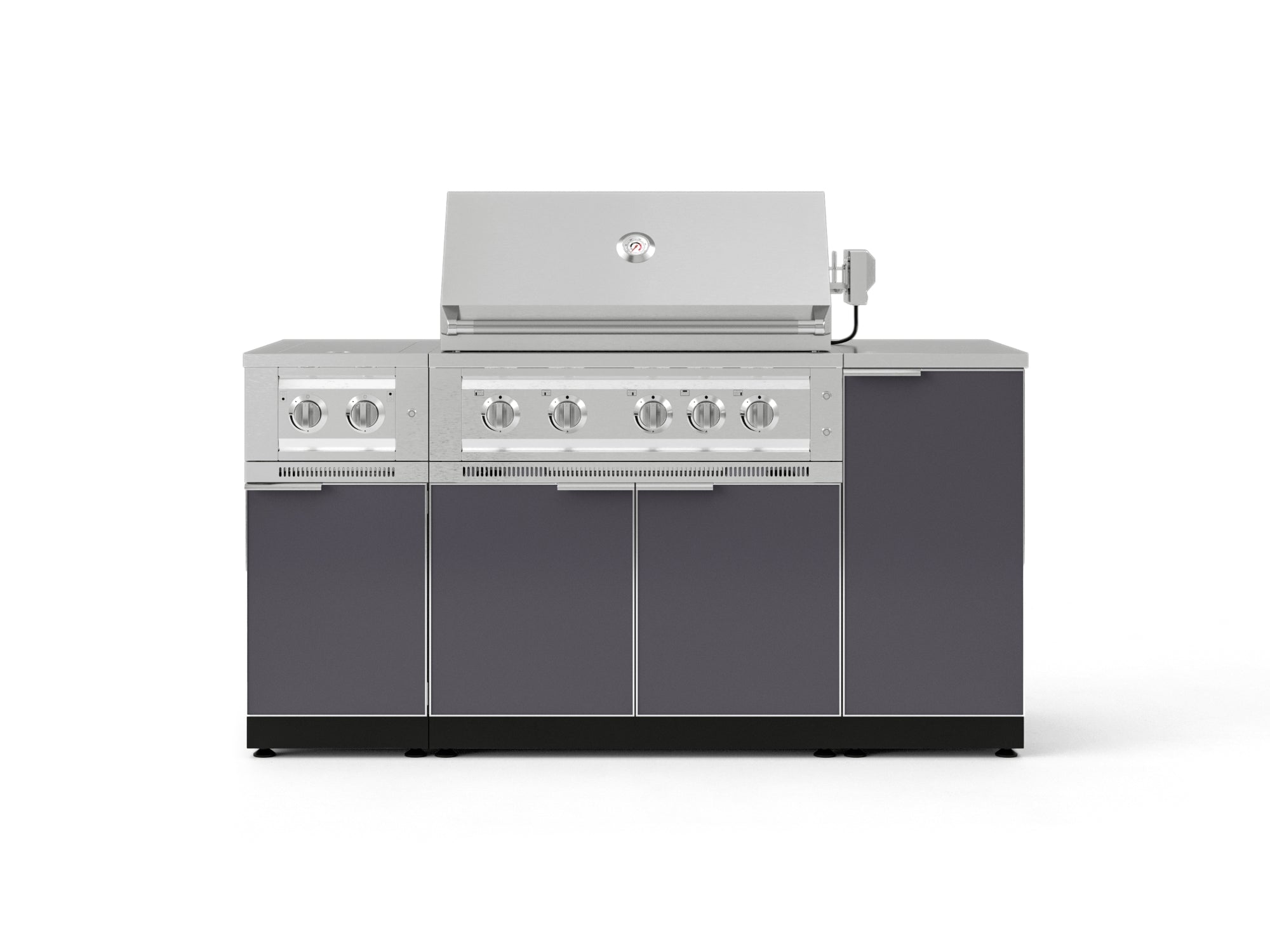 Outdoor Grill Island Aluminum 6 Piece Cabinet Set with 1-Door, Grill Cabinet, Platinum Grill, Dual Side Burner and Countertop