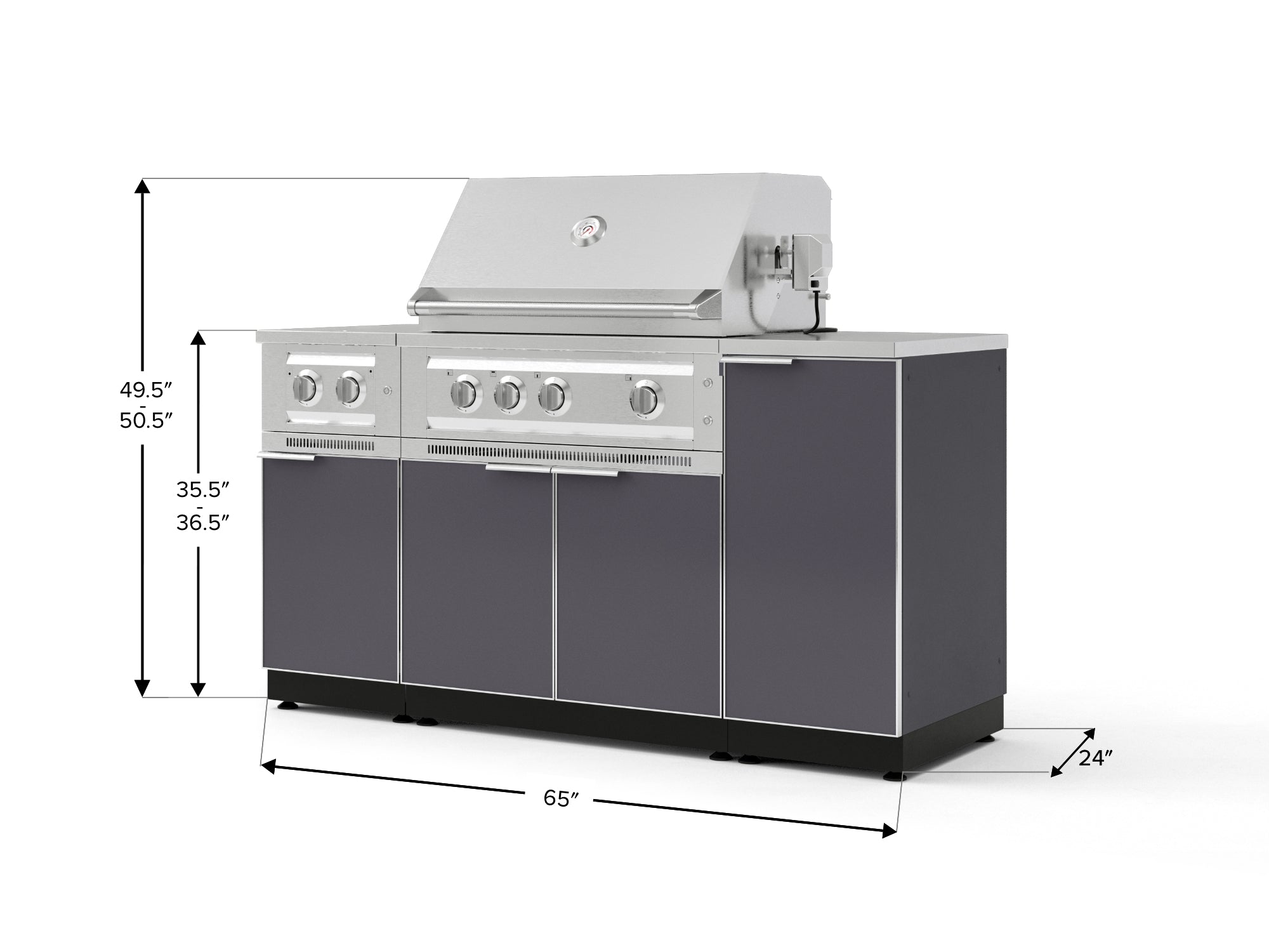 Outdoor Grill Island Aluminum 6 Piece Cabinet Set with 1-Door, Grill Cabinet, Platinum Grill, Dual Side Burner and Countertop