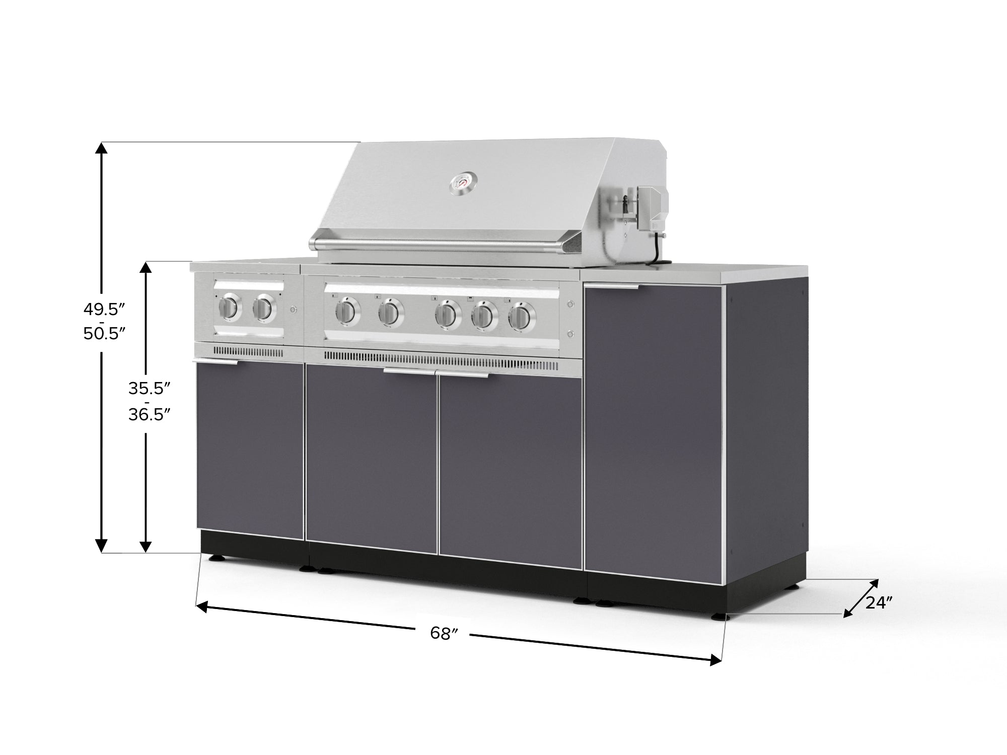Outdoor Grill Island Aluminum 6 Piece Cabinet Set with 1-Door, Grill Cabinet, Platinum Grill, Dual Side Burner and Countertop