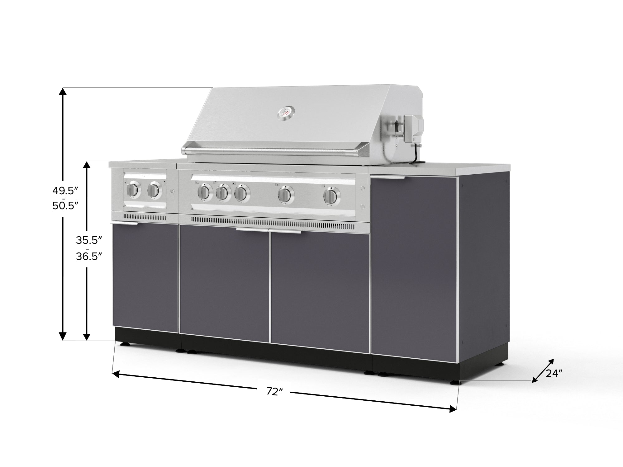 Outdoor Grill Island Aluminum 6 Piece Cabinet Set with 1-Door, Grill Cabinet, Platinum Grill, Dual Side Burner and Countertop