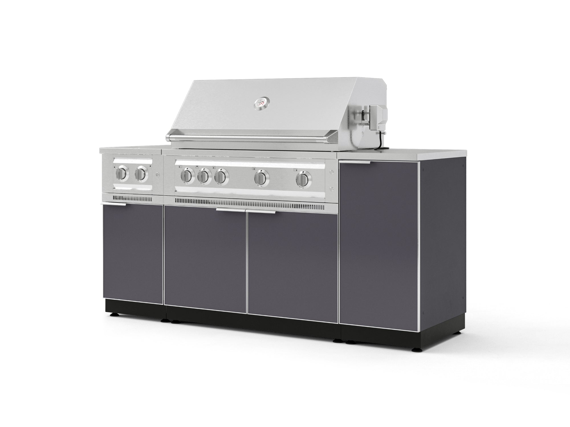 Outdoor Grill Island Aluminum 6 Piece Cabinet Set with 1-Door, Grill Cabinet, Platinum Grill, Dual Side Burner and Countertop