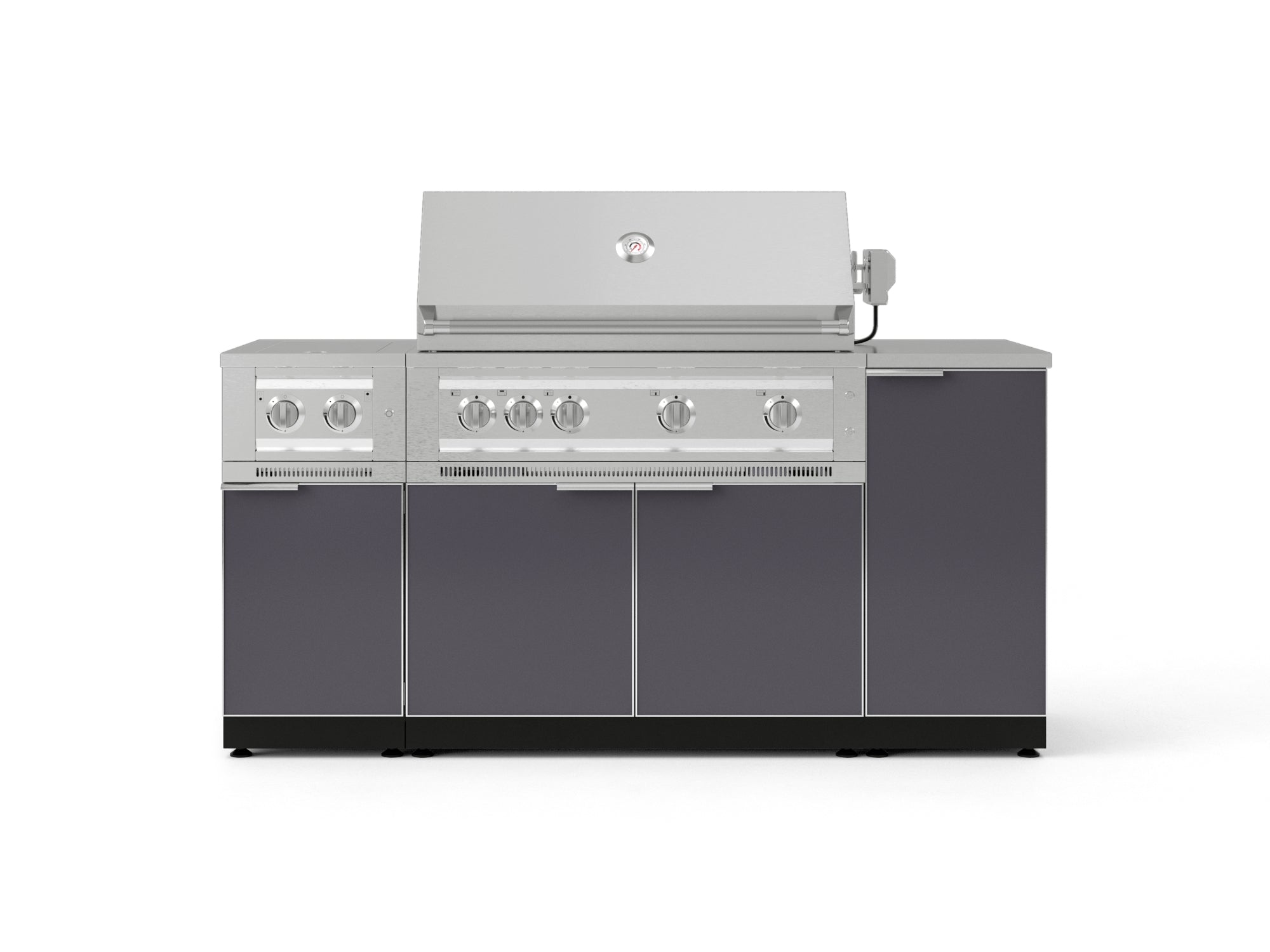 Outdoor Grill Island Aluminum 6 Piece Cabinet Set with 1-Door, Grill Cabinet, Platinum Grill, Dual Side Burner and Countertop