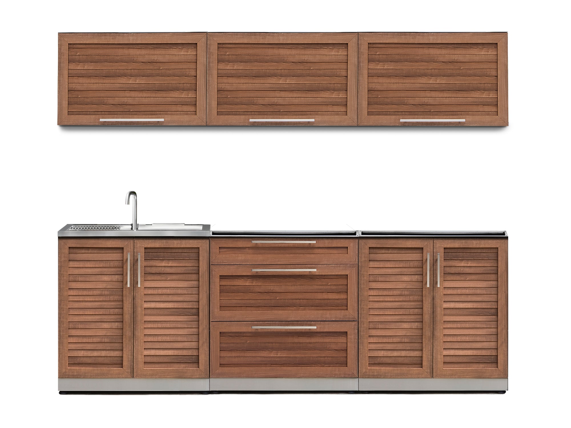 Outdoor Kitchen Stainless Steel Louvered Doors 6 Piece Cabinet Set with Sink, 3-Drawer, 2-Door and Wall Cabinets