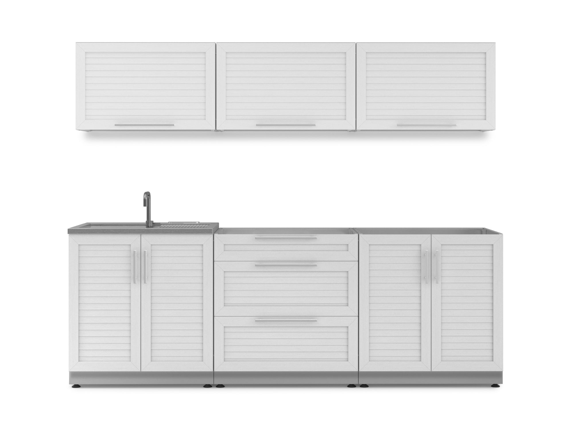 Outdoor Kitchen Stainless Steel Louvered Doors 6 Piece Cabinet Set with Sink, 3-Drawer, 2-Door and Wall Cabinets