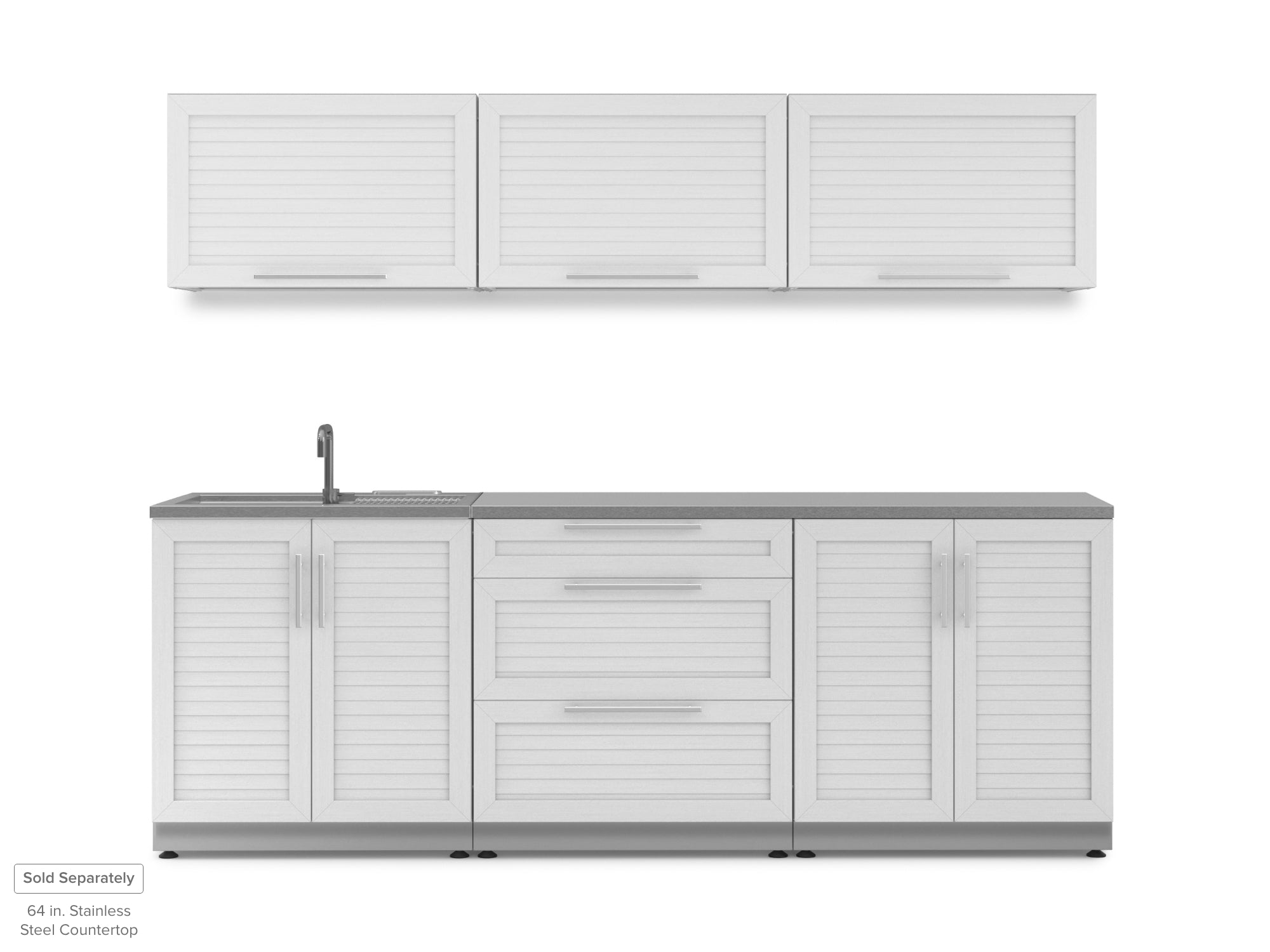 Outdoor Kitchen Stainless Steel Louvered Doors 6 Piece Cabinet Set with Sink, 3-Drawer, 2-Door and Wall Cabinets