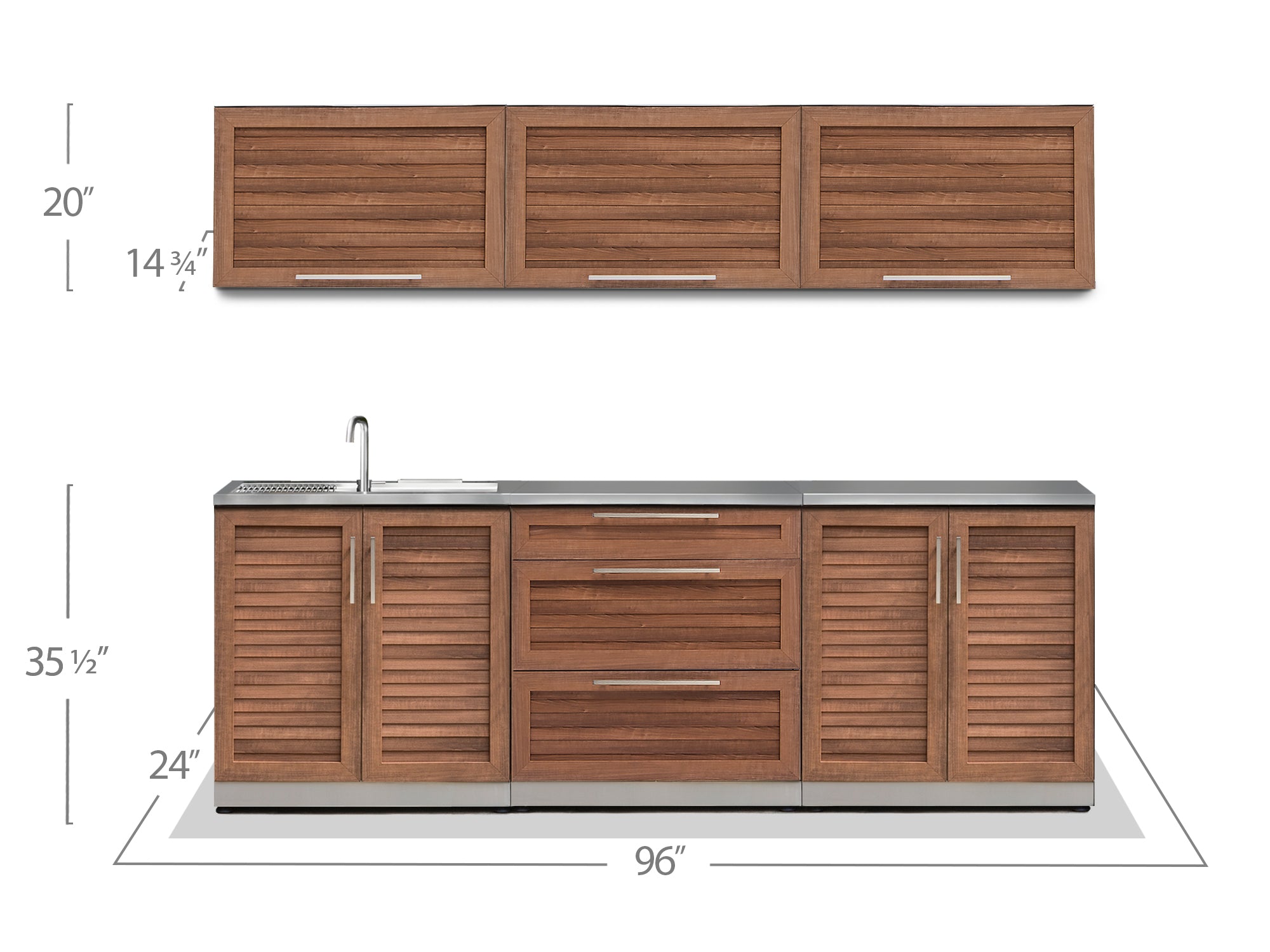 Outdoor Kitchen Stainless Steel Louvered Doors 6 Piece Cabinet Set with Sink, 3-Drawer, 2-Door and Wall Cabinets